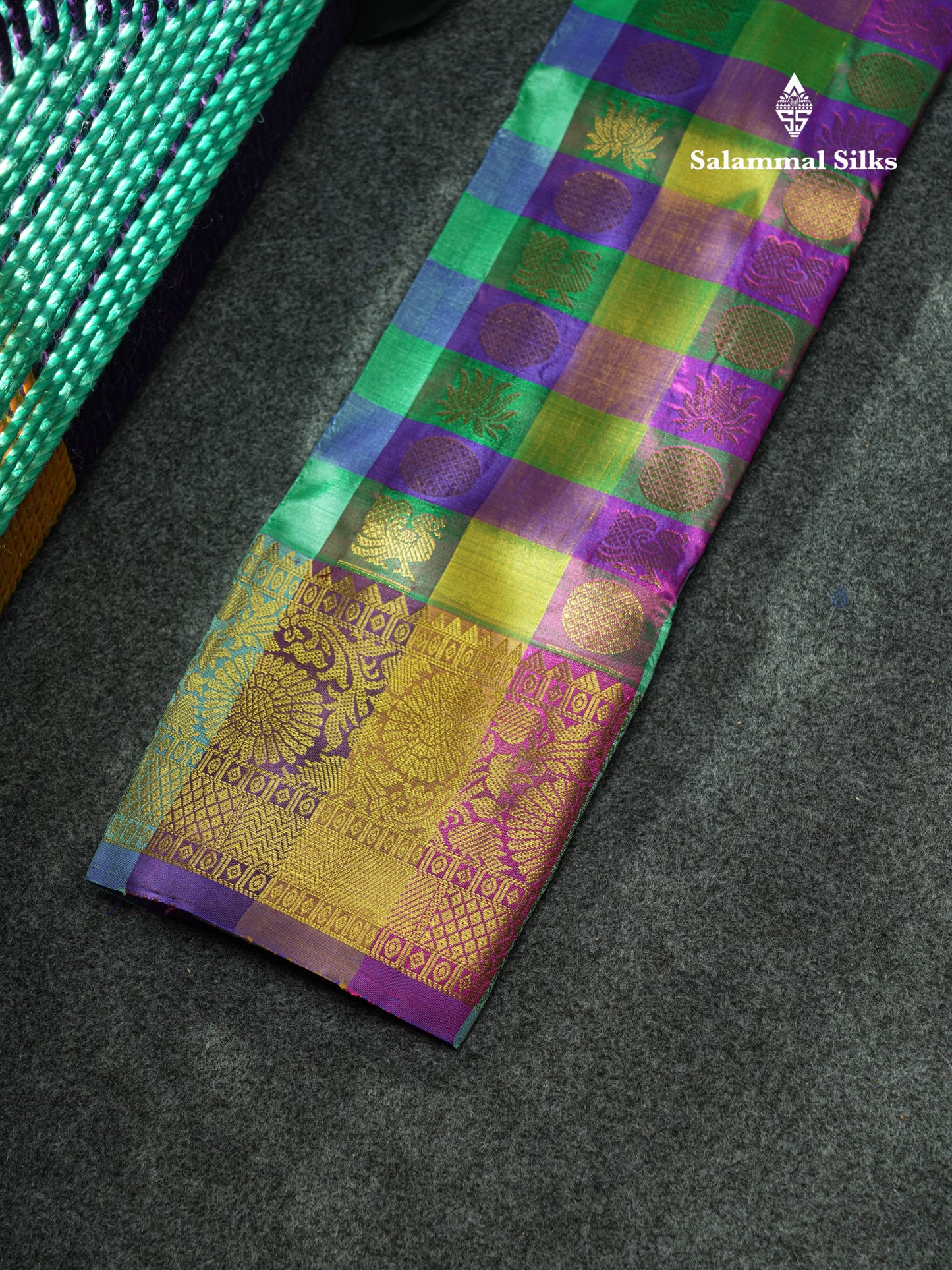 Pure Silk Pattu Pavadai (Multi Colour Checks) With Blue Blouse 18"