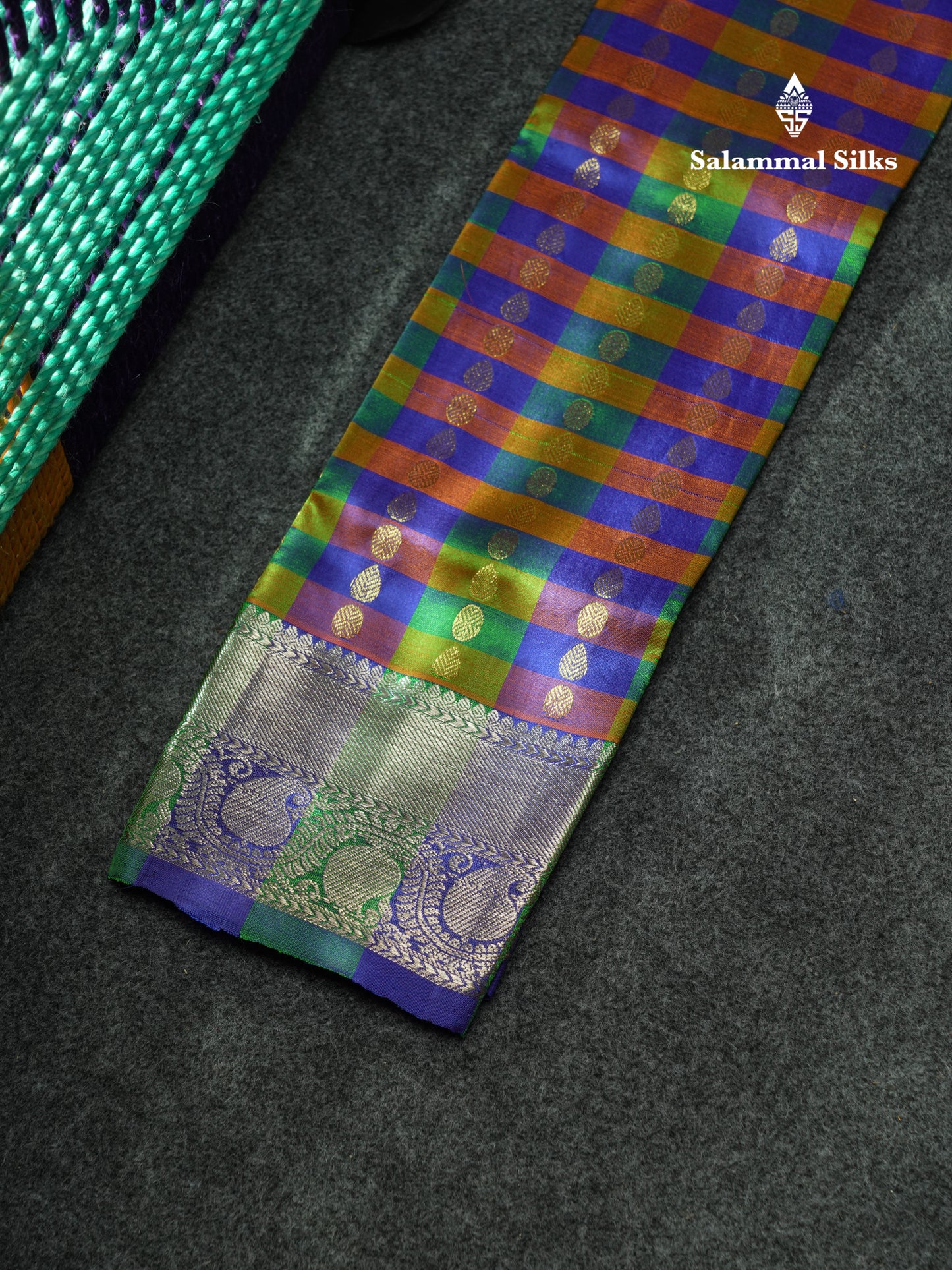 Pure Silk Pattu Pavadai (Multi Colour Checks) With Blue Blouse 18"