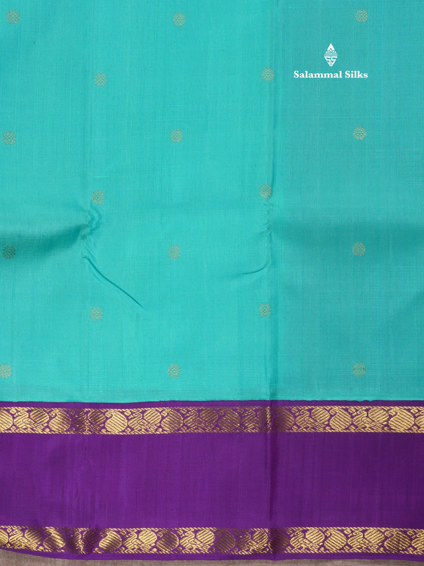 Kanjivaram Beautiful Sapphire Green Pure Silk Saree With Contrast Violet Traditional Gap Border