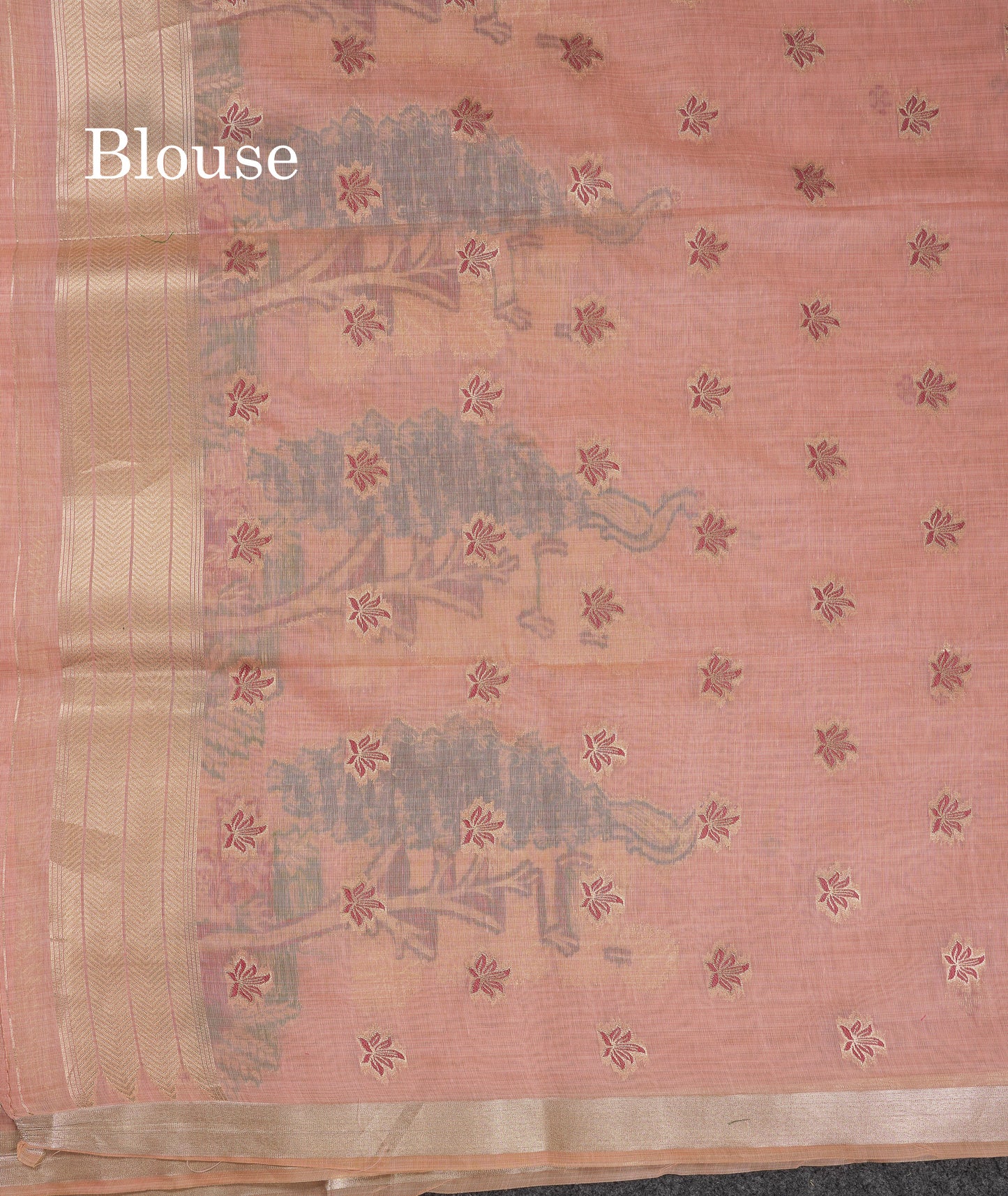 Beautiful Cream Menakari Work Muga Cotton Saree With Butta Blouse