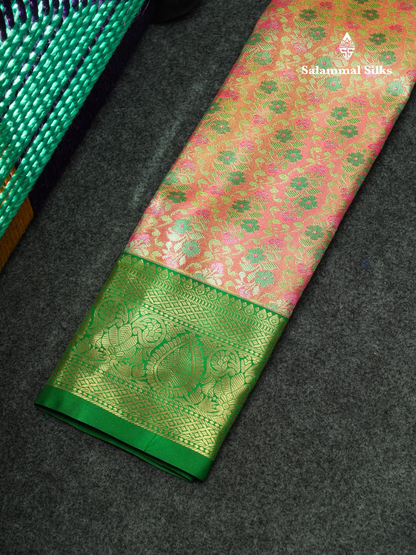 Semi Pattu Pavadai Tissue ( Orange ) With Green Blouse 18"