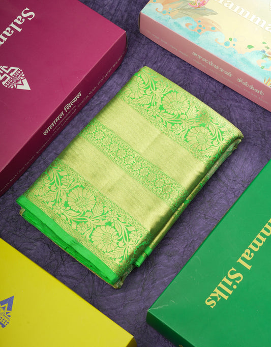 Beautiful Light Green Puremix Silk Saree With Contrast Green Border
