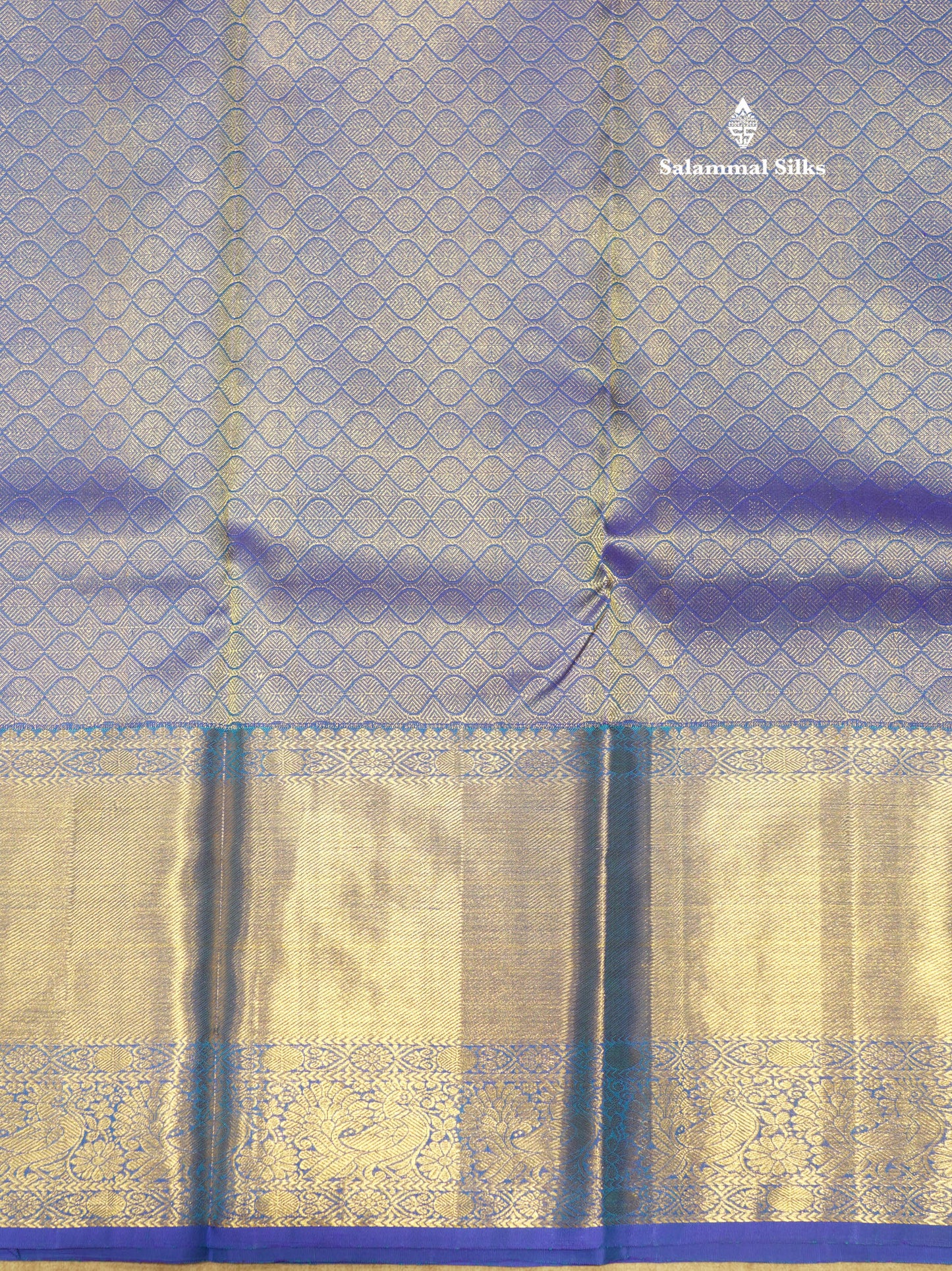 Kanjivaram Peacock Blue Pure Silk Saree With Royal Blue Long Border