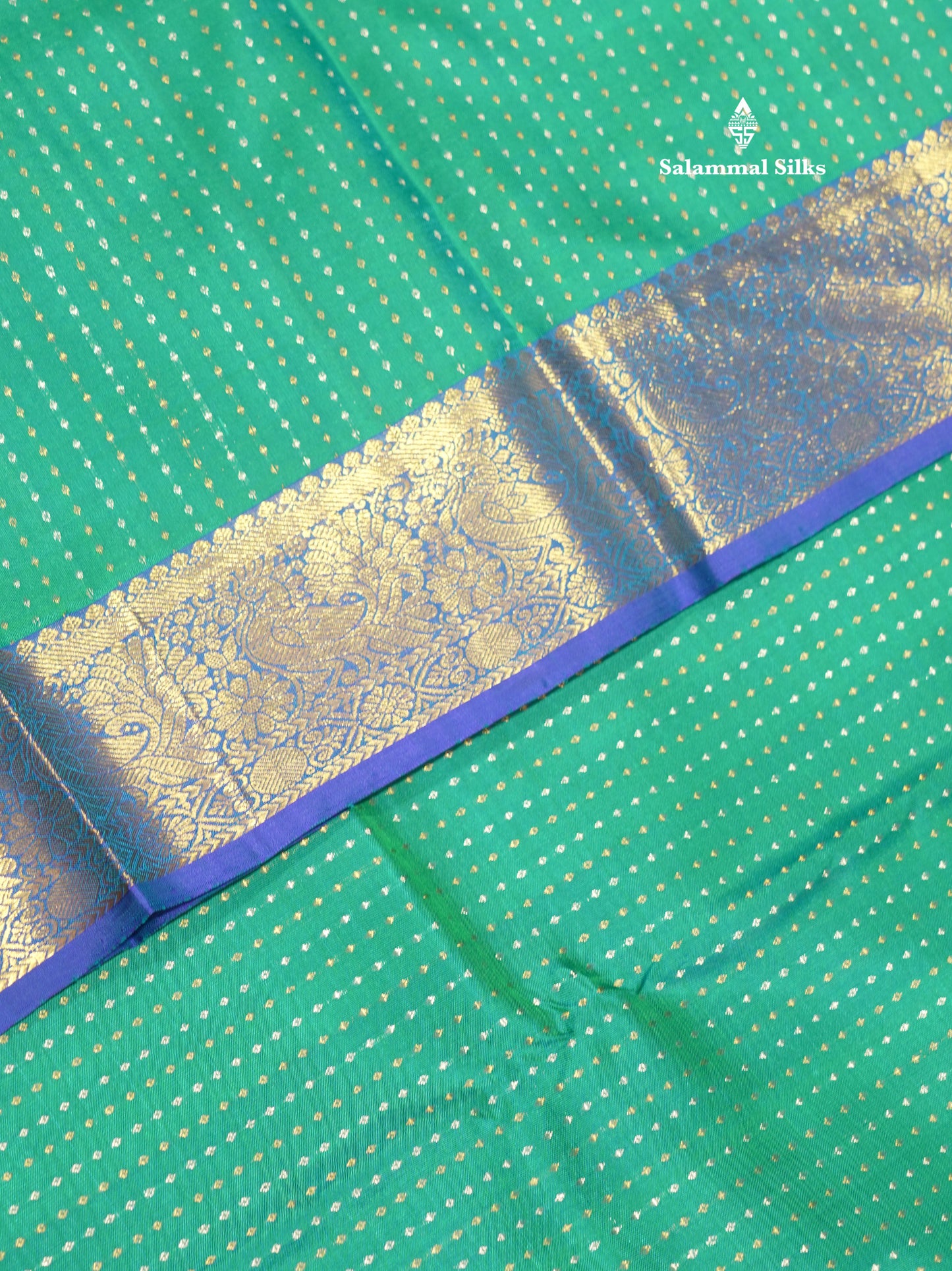 Kanjivaram Peacock Blue Pure Silk Saree With Royal Blue Long Border