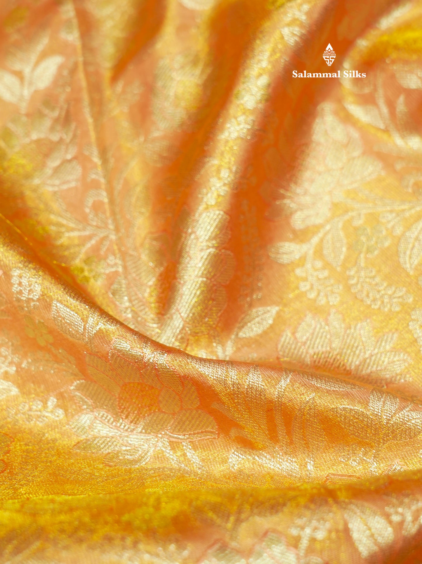 Kanjivaram Peach Tissue Pure Silk Saree With Contrast Blue Border
