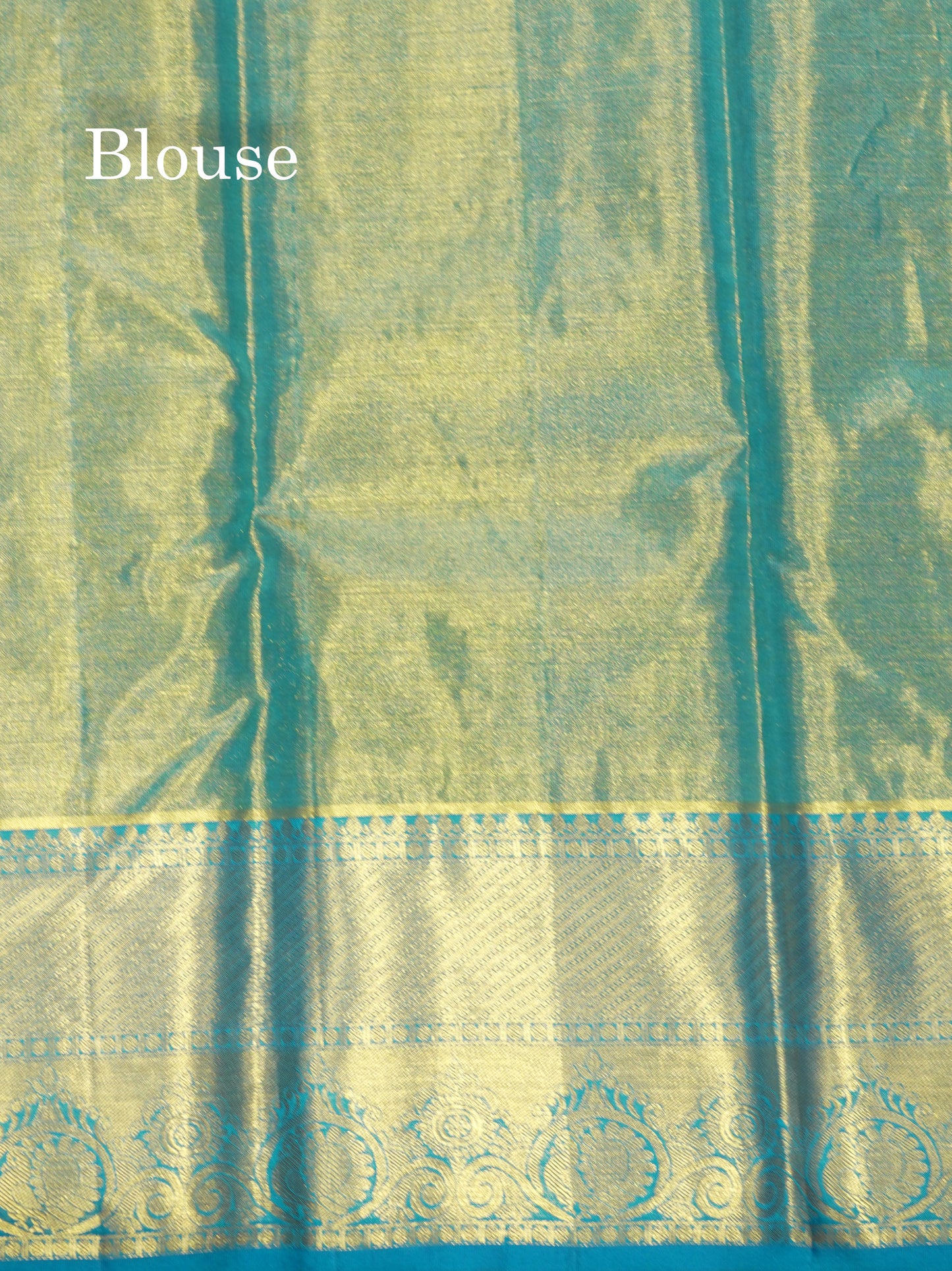 Kanjivaram Peach Tissue Pure Silk Saree With Contrast Blue Border