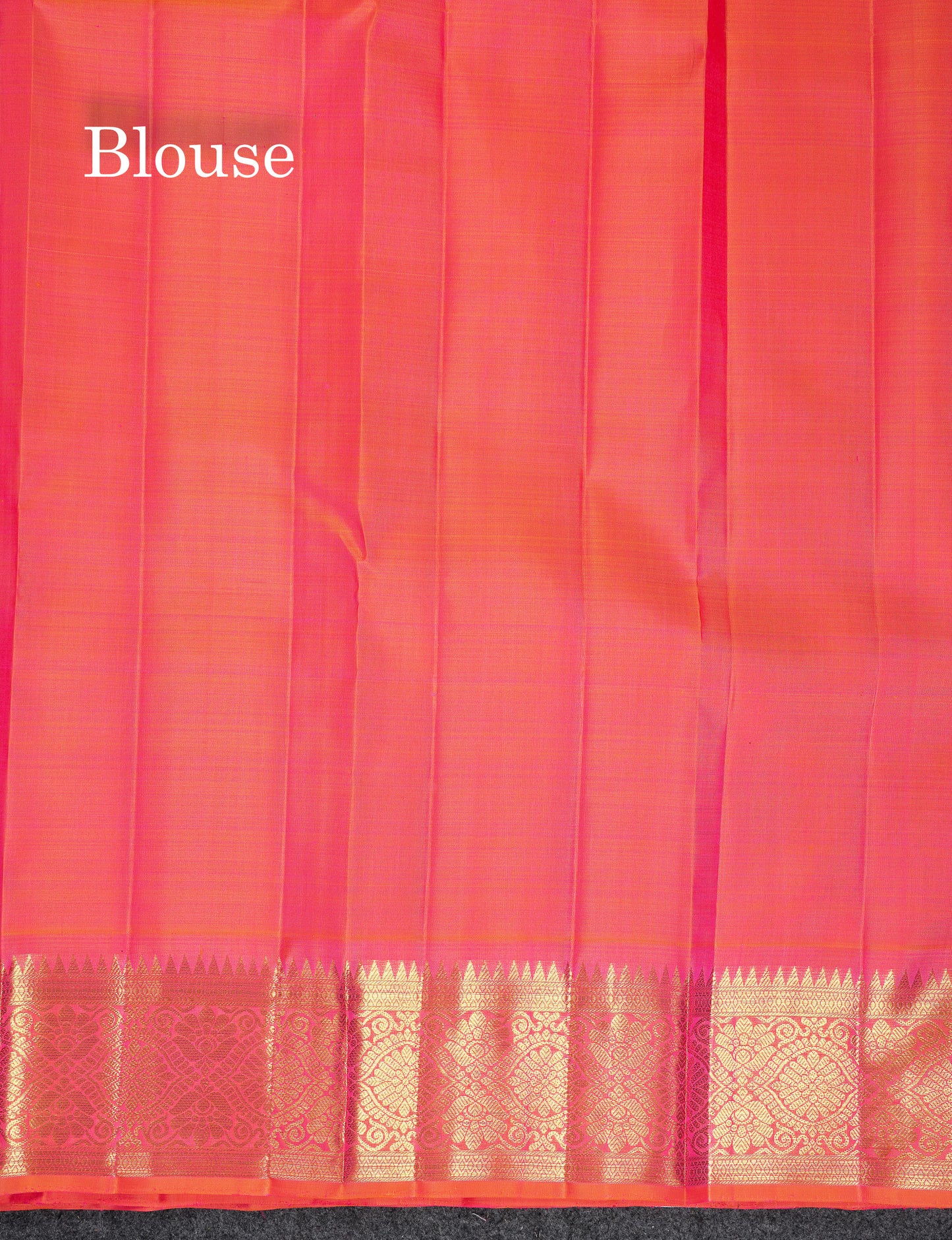 Beautiful Korvai Violet Pure Kanjivaram Silk Saree With Contrast Dual Tone Pinkish Orange Traditional Border