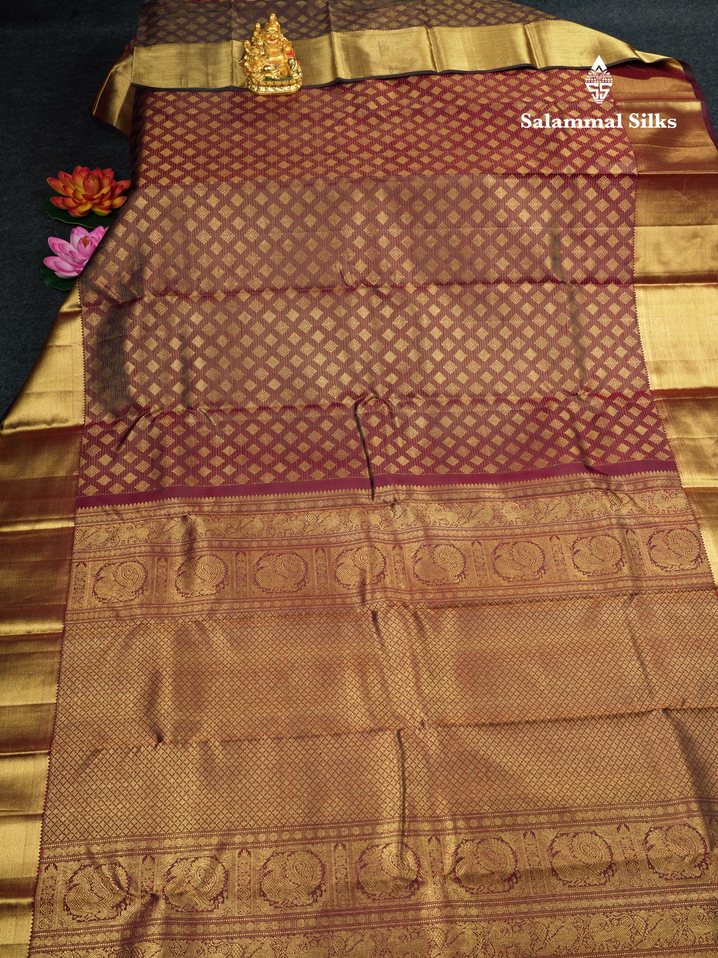 Maroon Vairaoosi Bridal Pure Kanjivaram Silk Saree With Gold Zari Border