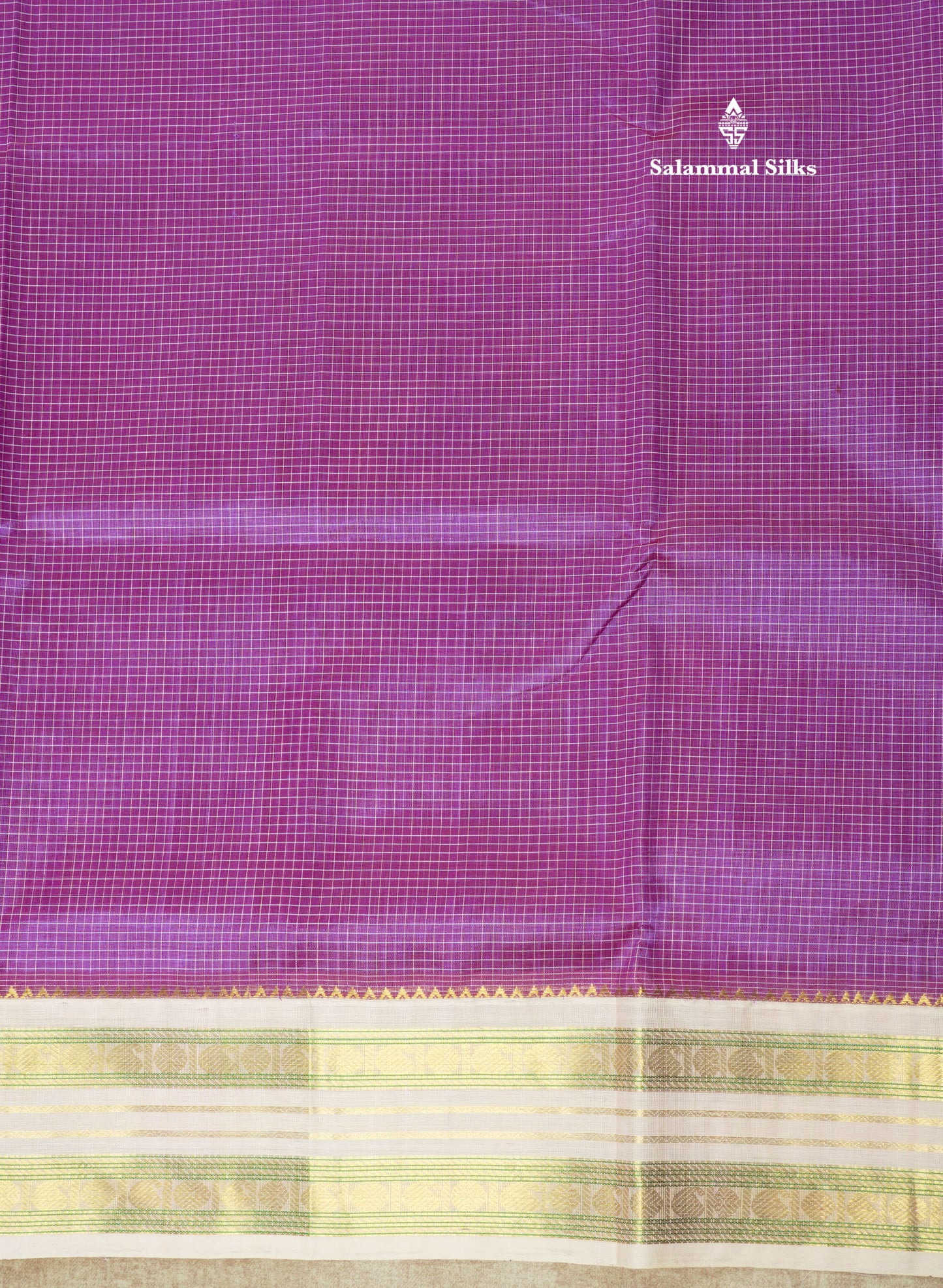 Pastel Violet Tiny Checks Pure Silk Cotton Saree With Contrast Light Pink Traditional Border