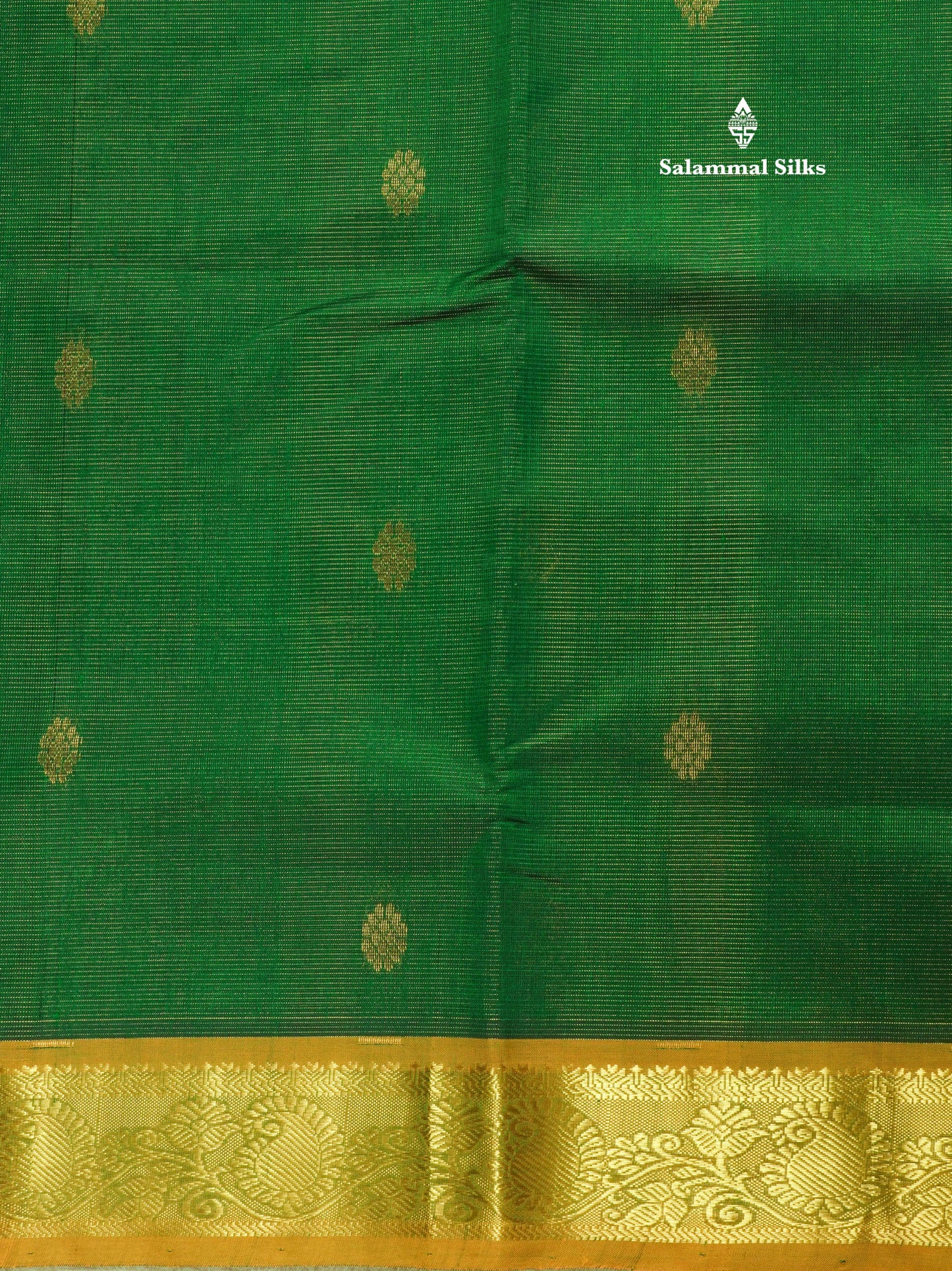 Bottle Green Traditional Vaira Oosi Butta Pure Silk Cotton Saree With Contrast Mustard Yellow Border