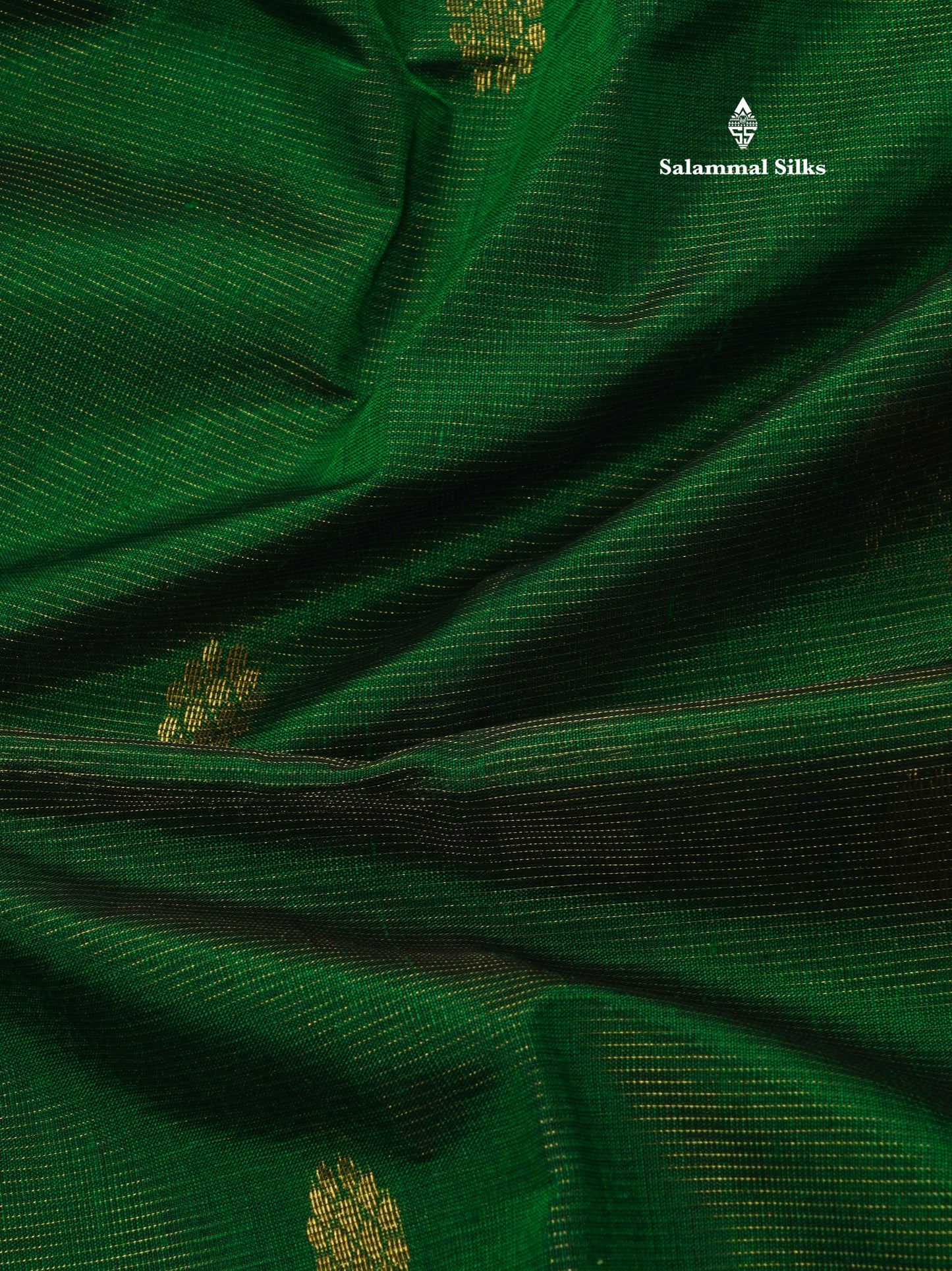 Bottle Green Traditional Vaira Oosi Butta Pure Silk Cotton Saree With Contrast Mustard Yellow Border