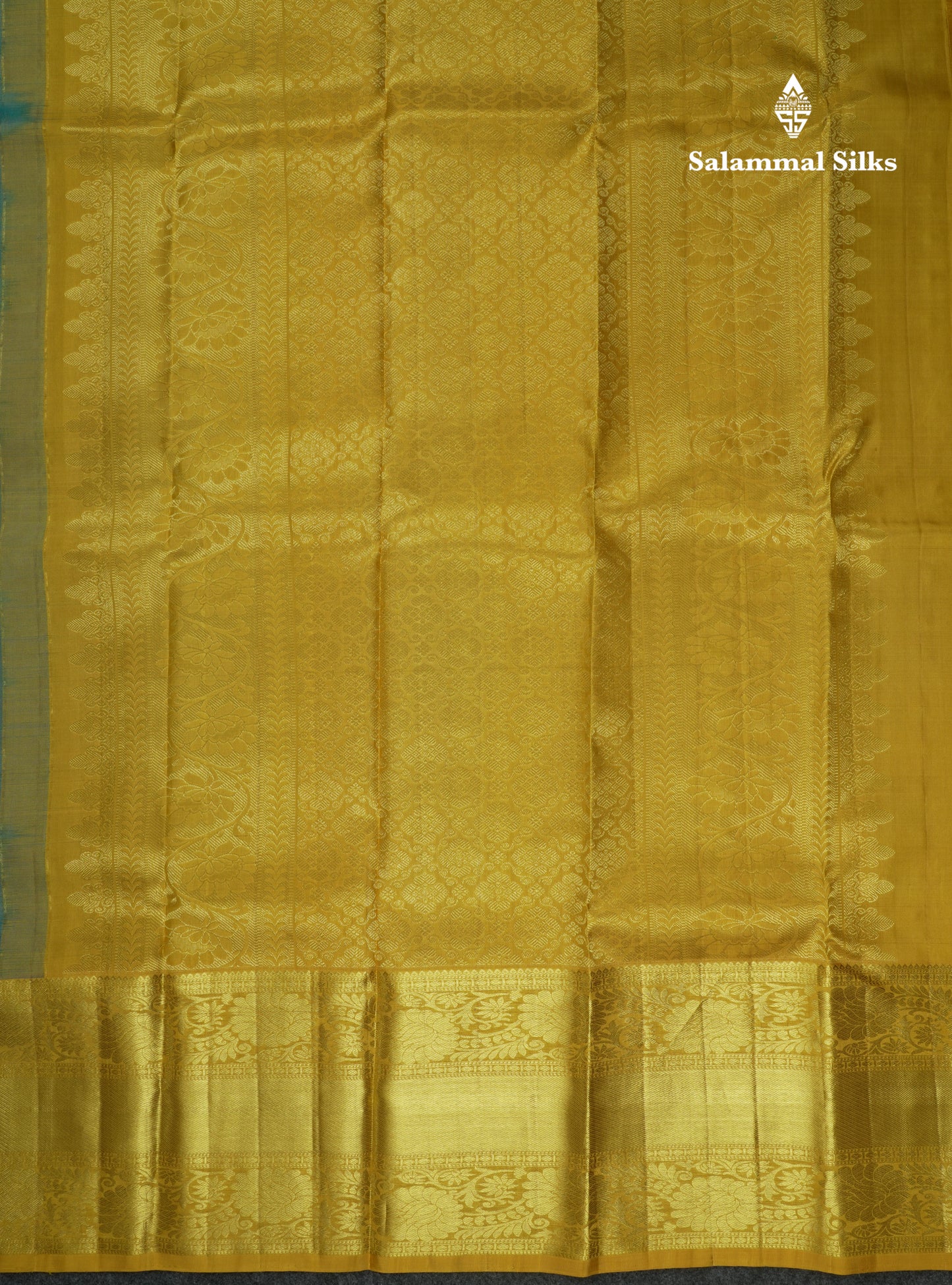 Kanjivaram Beautiful Ramar Blue Gold And Silver Daimond Buttas Pure Silk Saree With Mustard Yellow Border