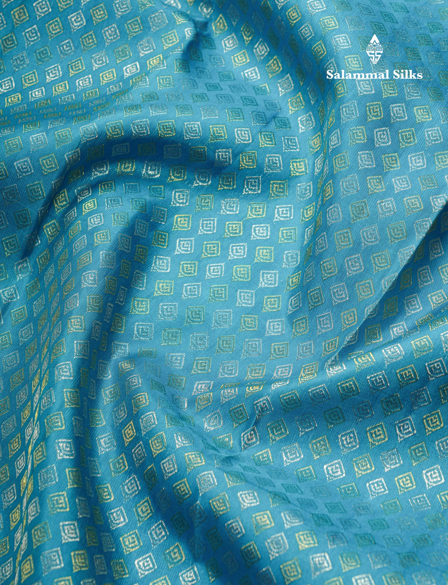 Kanjivaram Beautiful Ramar Blue Gold And Silver Daimond Buttas Pure Silk Saree With Mustard Yellow Border