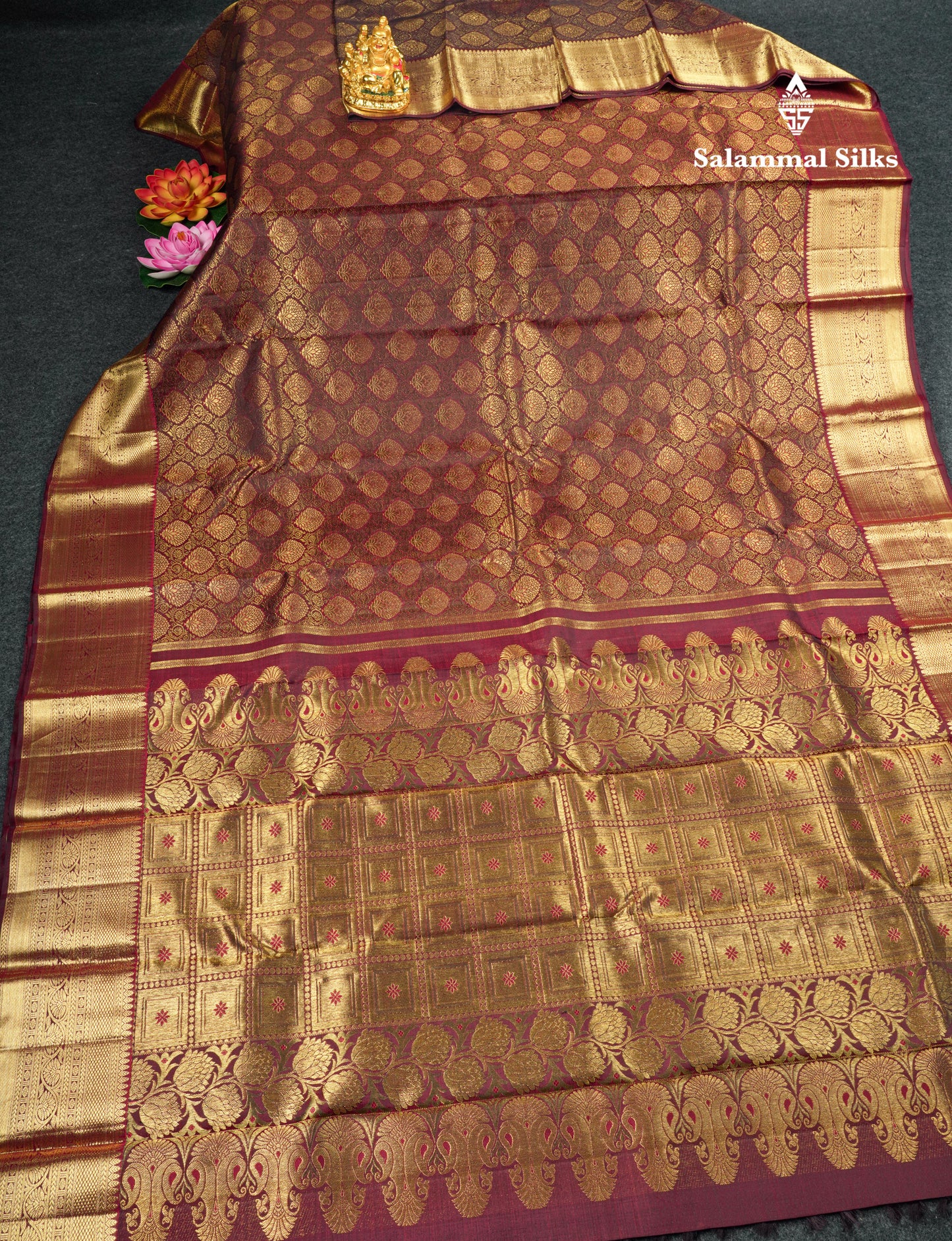 Kanjivaram Beautiful Dark Maroon Pure Silk Saree With Gold Zari Border