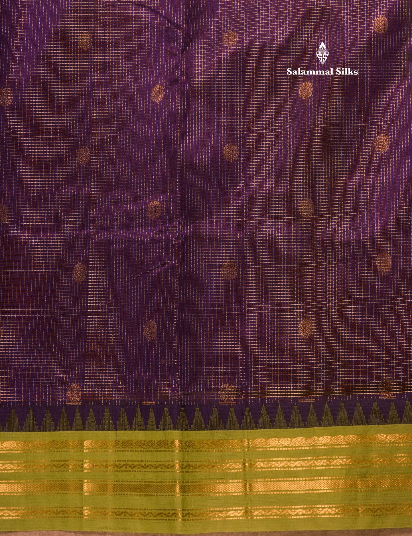 Violet Tiny Zari Checks Pure Silk Cotton Saree With Contrast Parrot Green Border