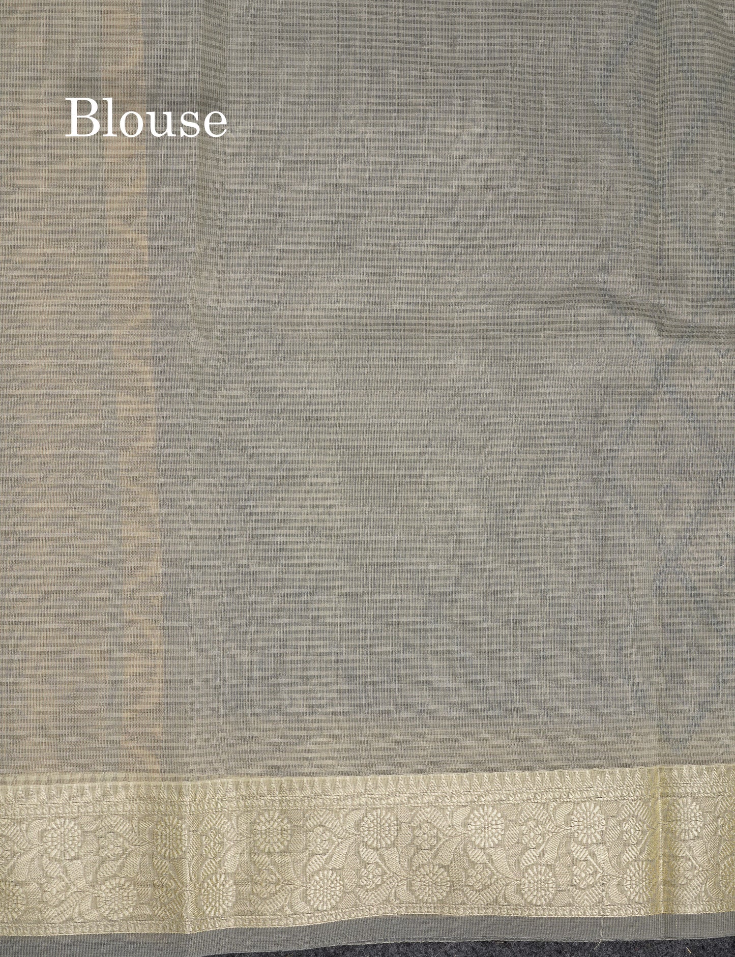 Beautiful Grey White Kota Cotton Fancy Saree With Contrast Cream Sandal Thread Work Border
