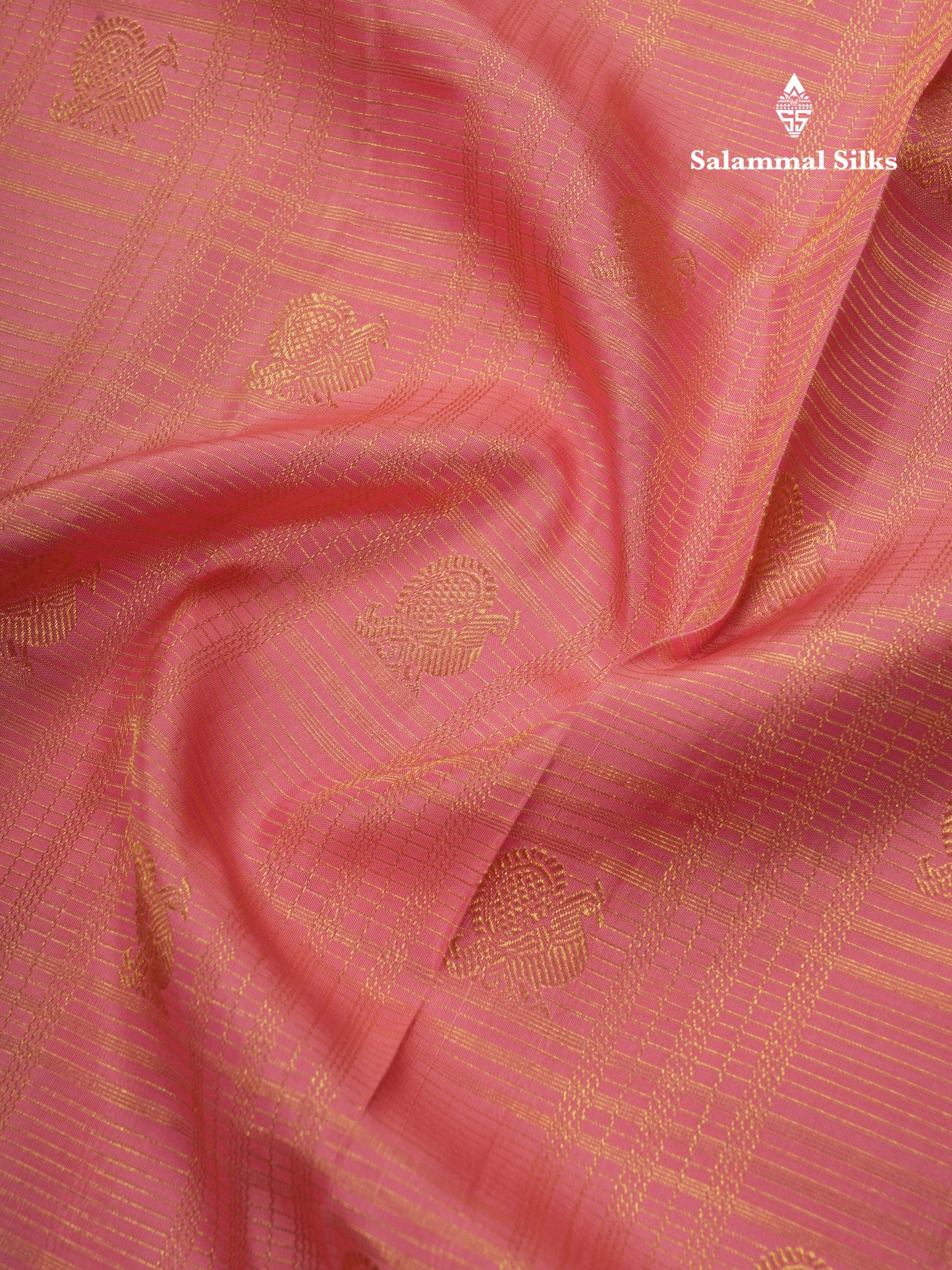 Kanjivaram Korvai Traditional Checks Baby Pink Silk Saree With Violet Border