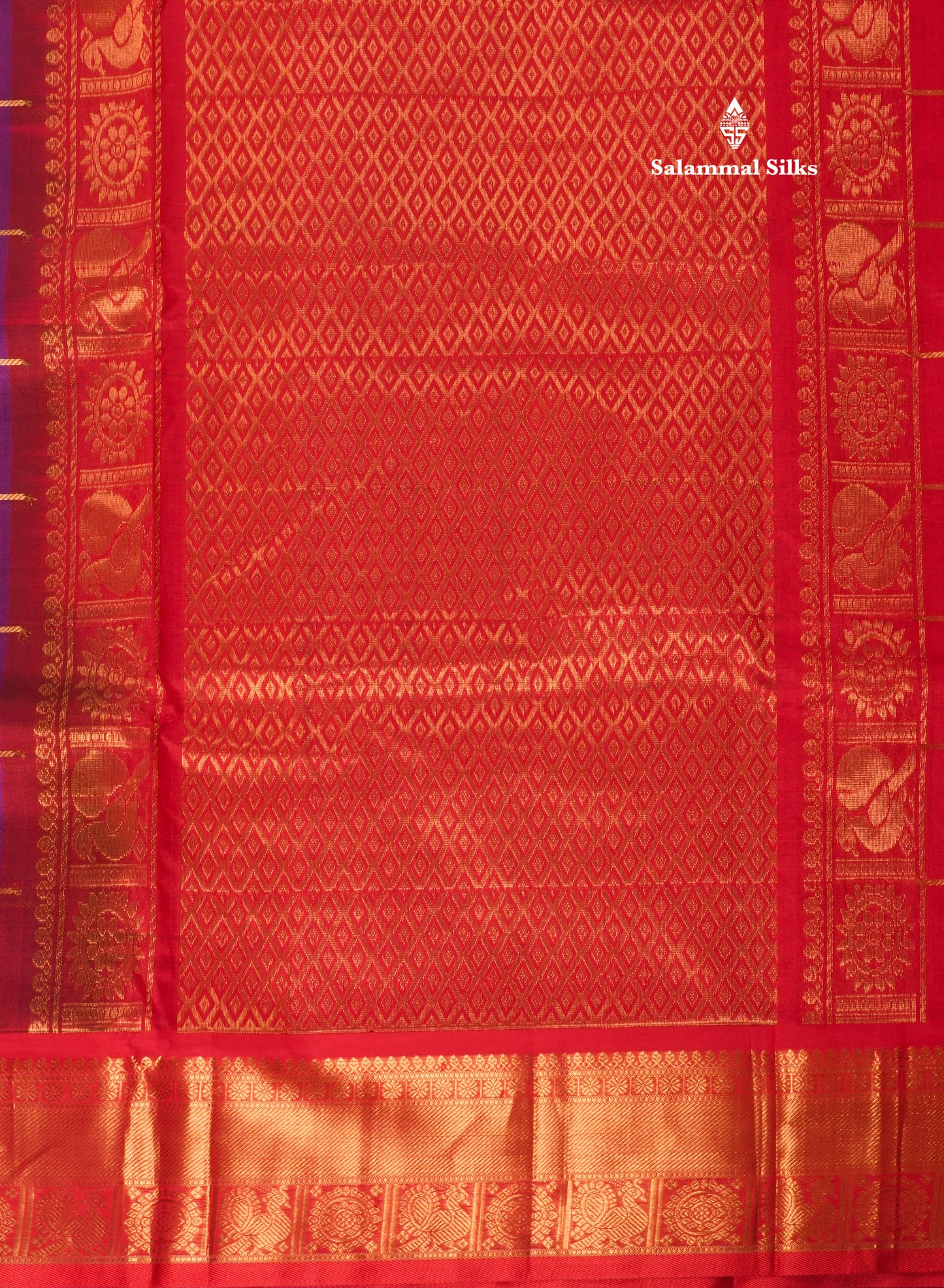 Beautiful Violet Mayil Chakram Pure Silk Cotton Saree With Traditional Border