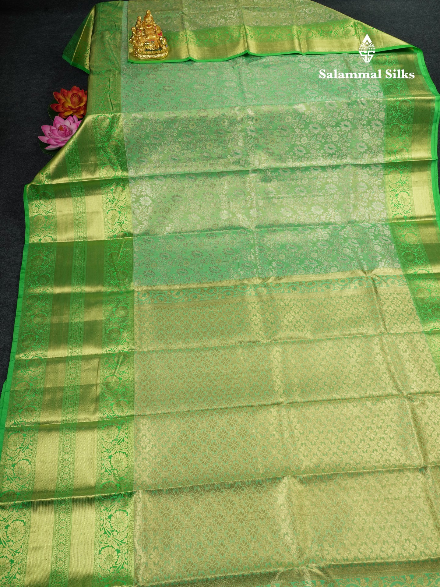 Beautiful Light Green Puremix Silk Saree With Contrast Green Border