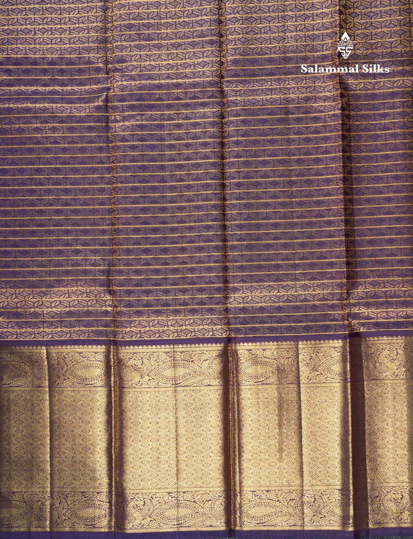 Baby Pink Traditional Gold Zari Checks And Silver Zari Buttas Pure KanjivaramSilk Saree With Long Navy Blue Equal Border
