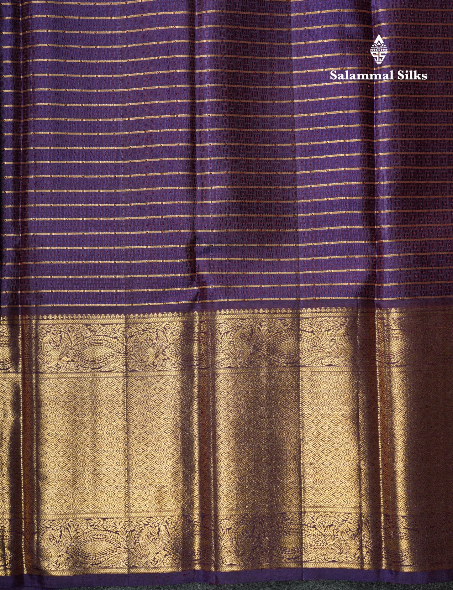 Baby Pink Traditional Gold Zari Checks And Silver Zari Buttas Pure KanjivaramSilk Saree With Long Navy Blue Equal Border