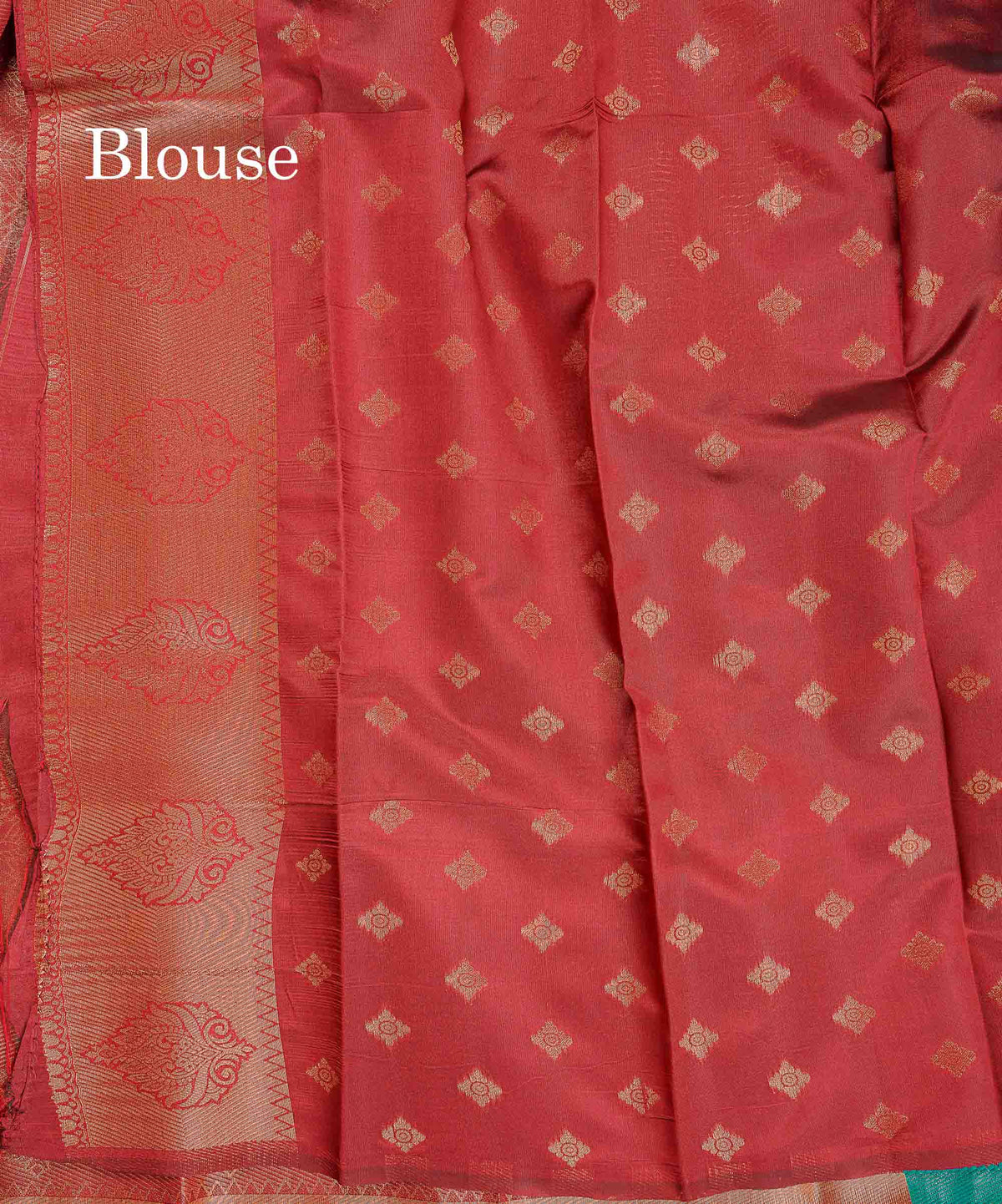 Semi Silk Saree - Peach Orange Colour Body With Contrast Teal Blue Border