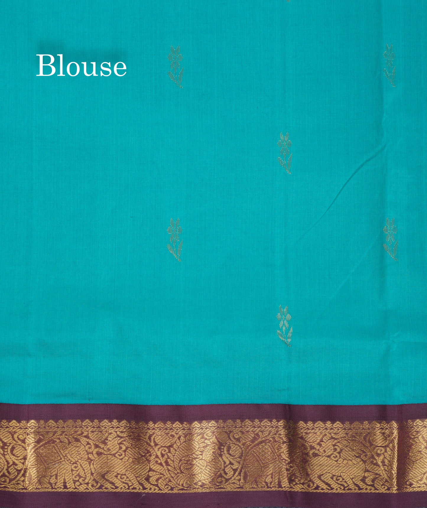 Sapphire Green 9.5 Yards Semi Silk Cotton Saree With Contrast Dark Brown Traditional Border