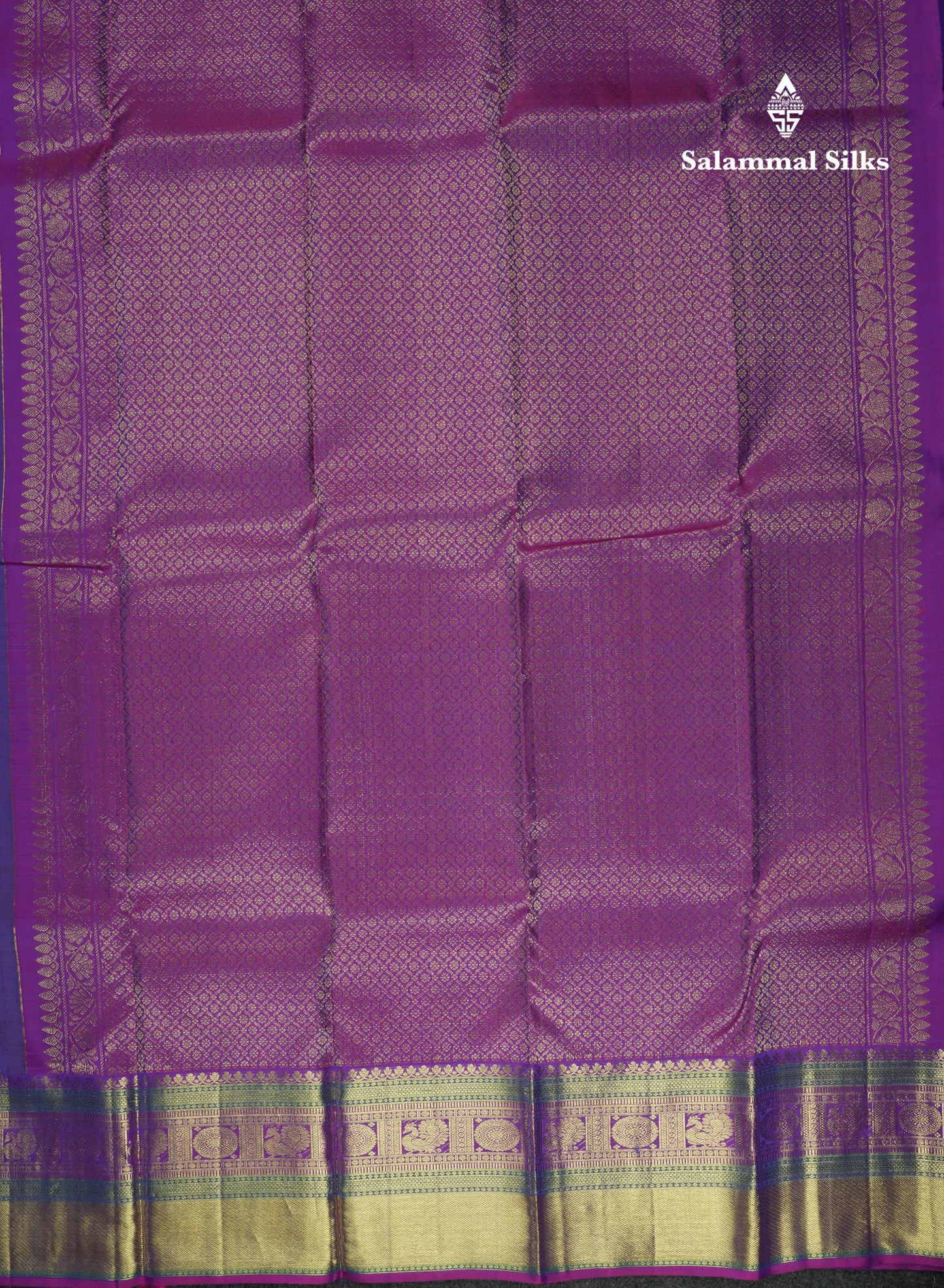Kanjivaram Peacock Blue Checks Pure Silk Saree With Violet Border