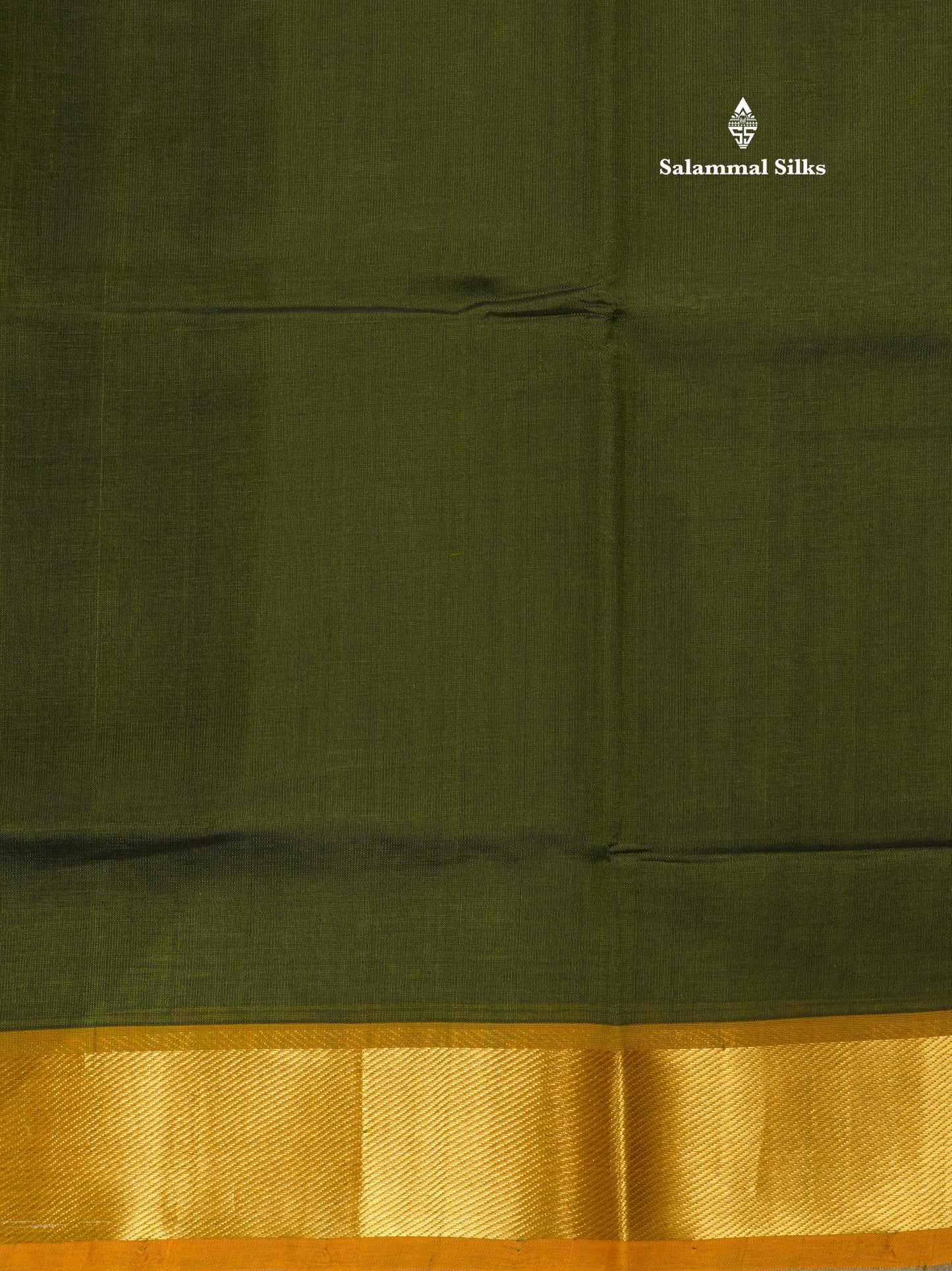 Army Green Plain Pure Silk Cotton Saree With Contrast Mustard Yellow Border