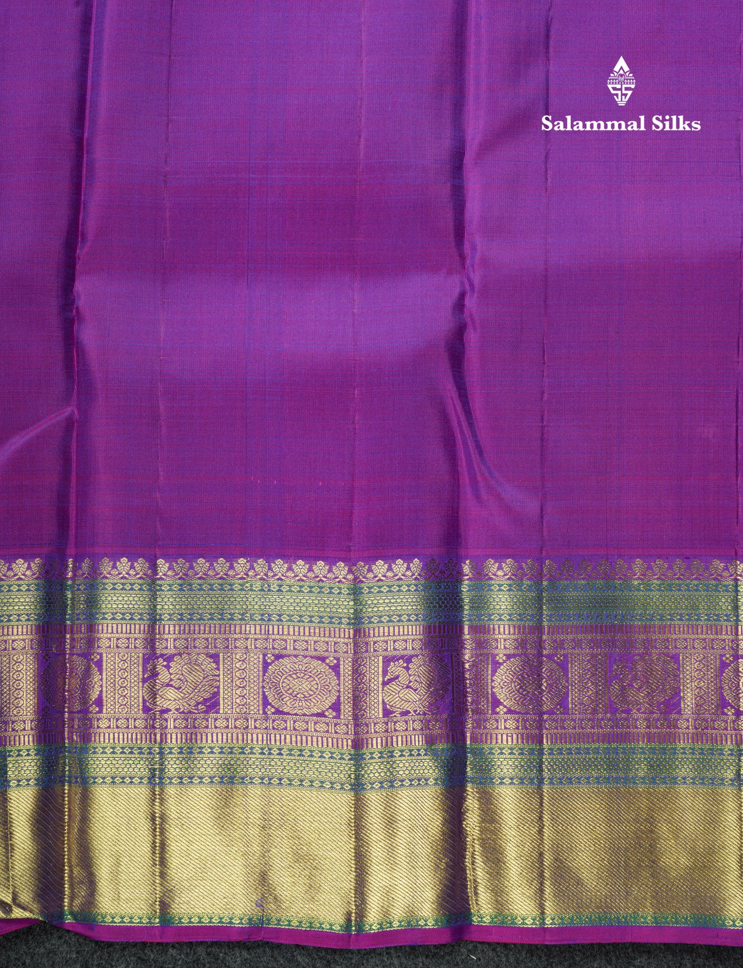 Kanjivaram Peacock Blue Checks Pure Silk Saree With Violet Border