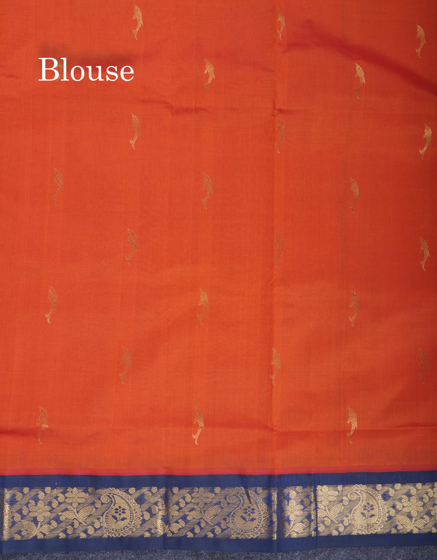Orange 9.5 Yards Semi Silk Cotton Saree With Contrast Navy Blue Border