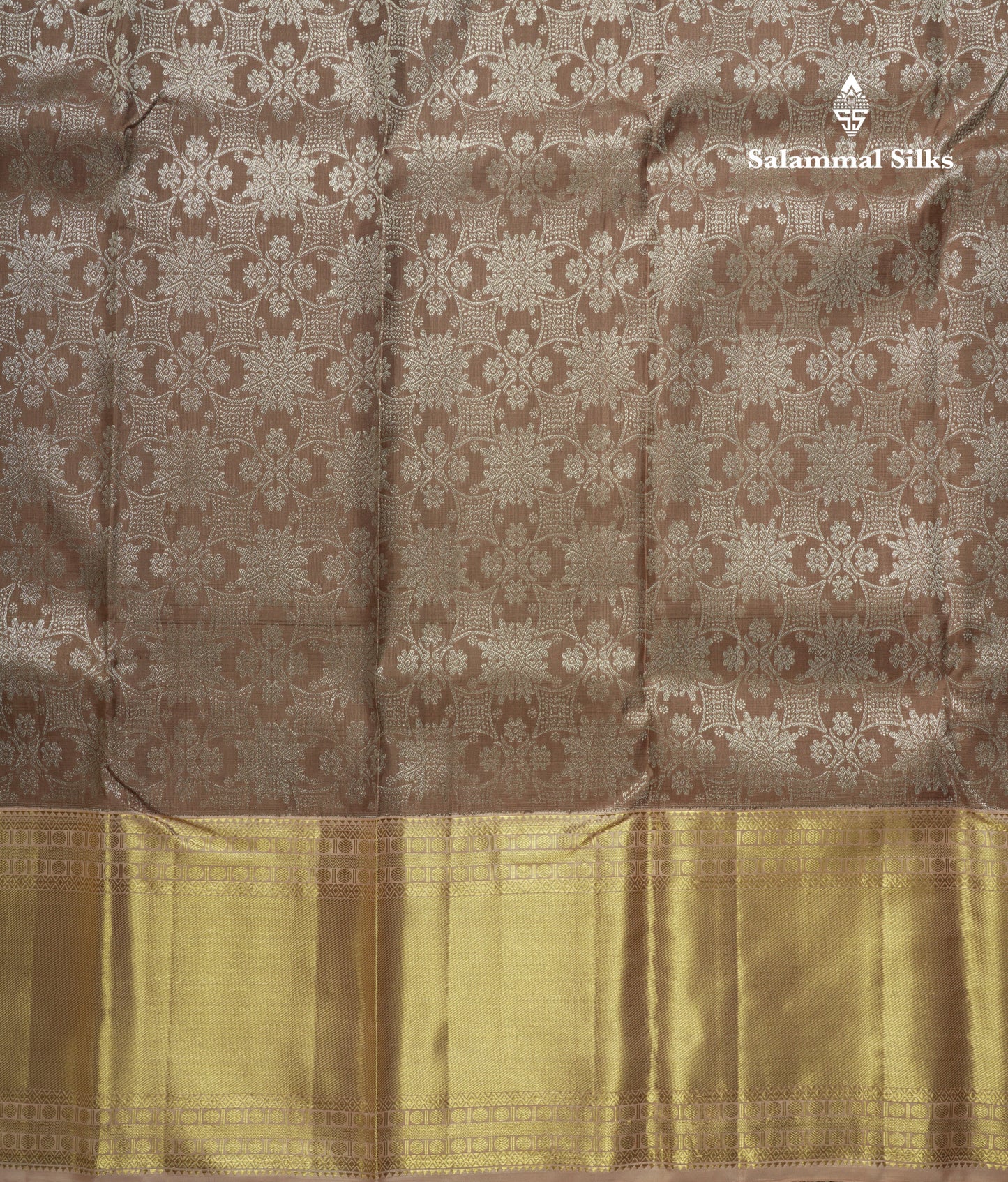 Kanjivaram Light Chocolet Pure Silk Saree With Peach Long Border