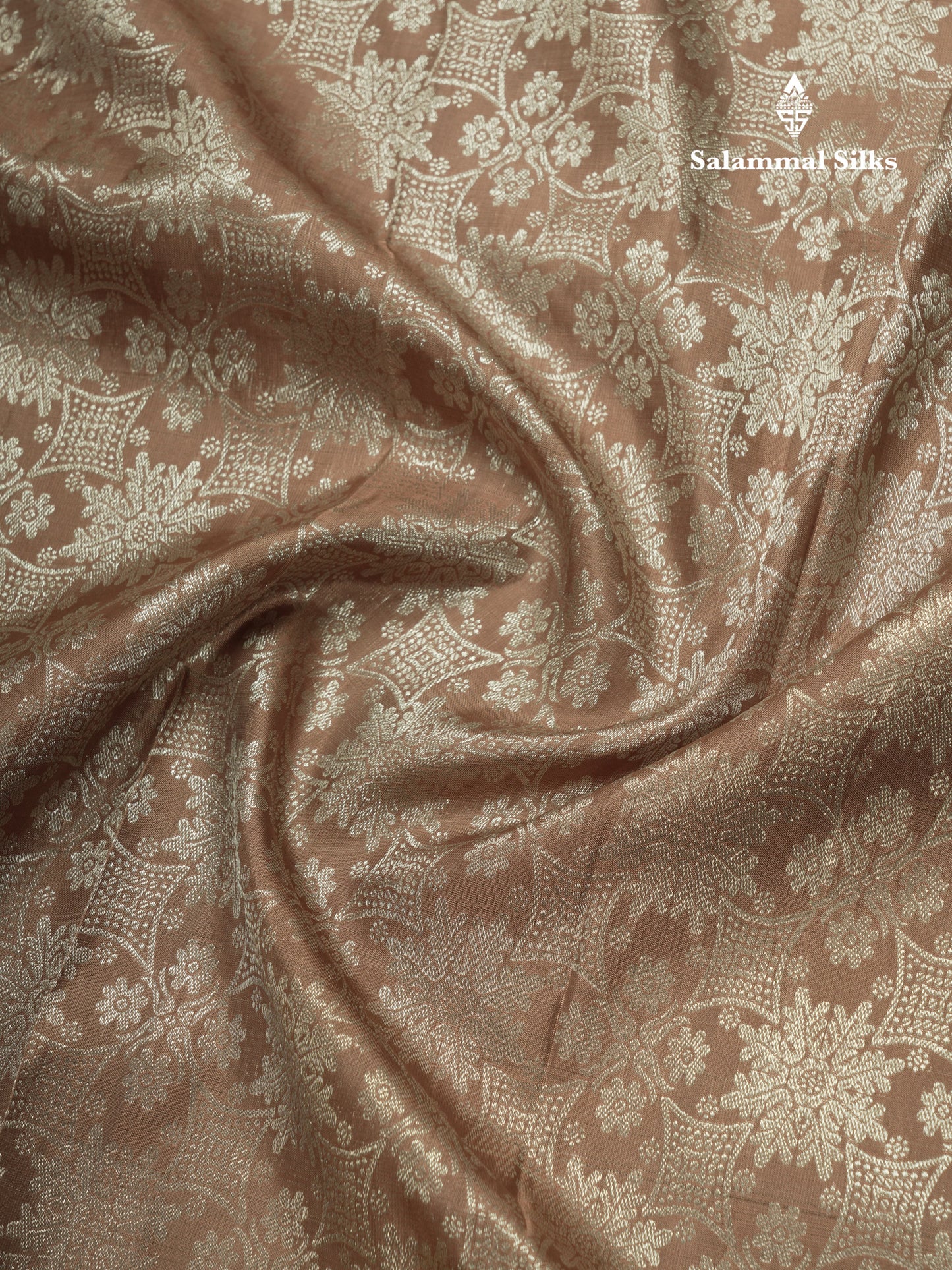 Kanjivaram Light Chocolet Pure Silk Saree With Peach Long Border