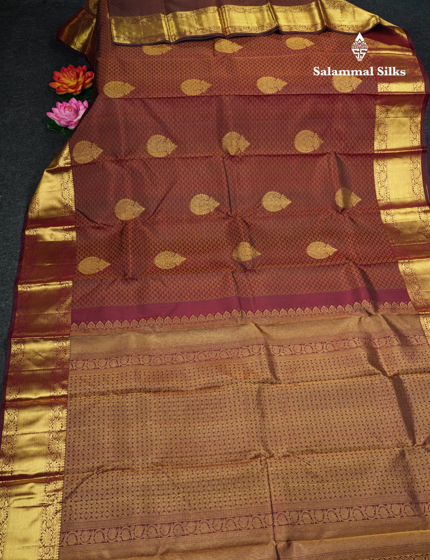 Kanjivaram Brown Pure Silk Jacquard Saree With Brown Blouse