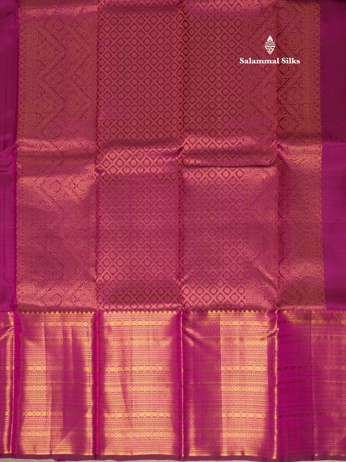 Kanjivaram Magenta Pure Silk Saree with Copper Zari Traditional Long Border