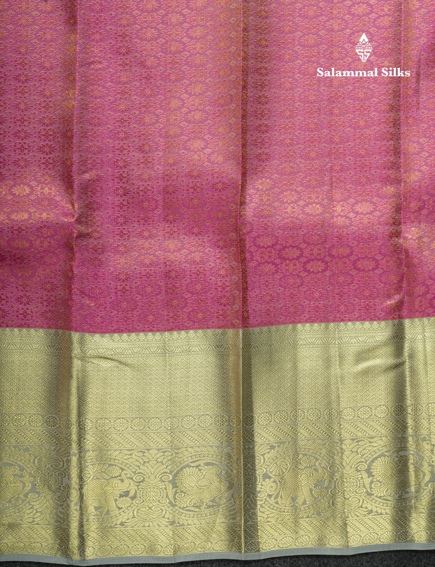 Light Pink Bridal Pure Kanjivaram Silk Saree With Contrast Grey Border