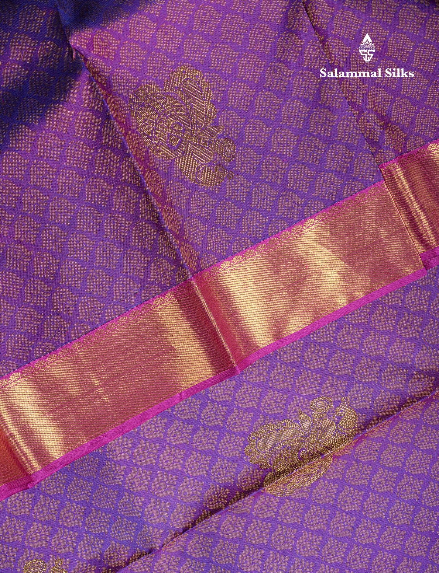 Kanjivaram Violet Pure Silk Jacquard Saree With Pink Blouse