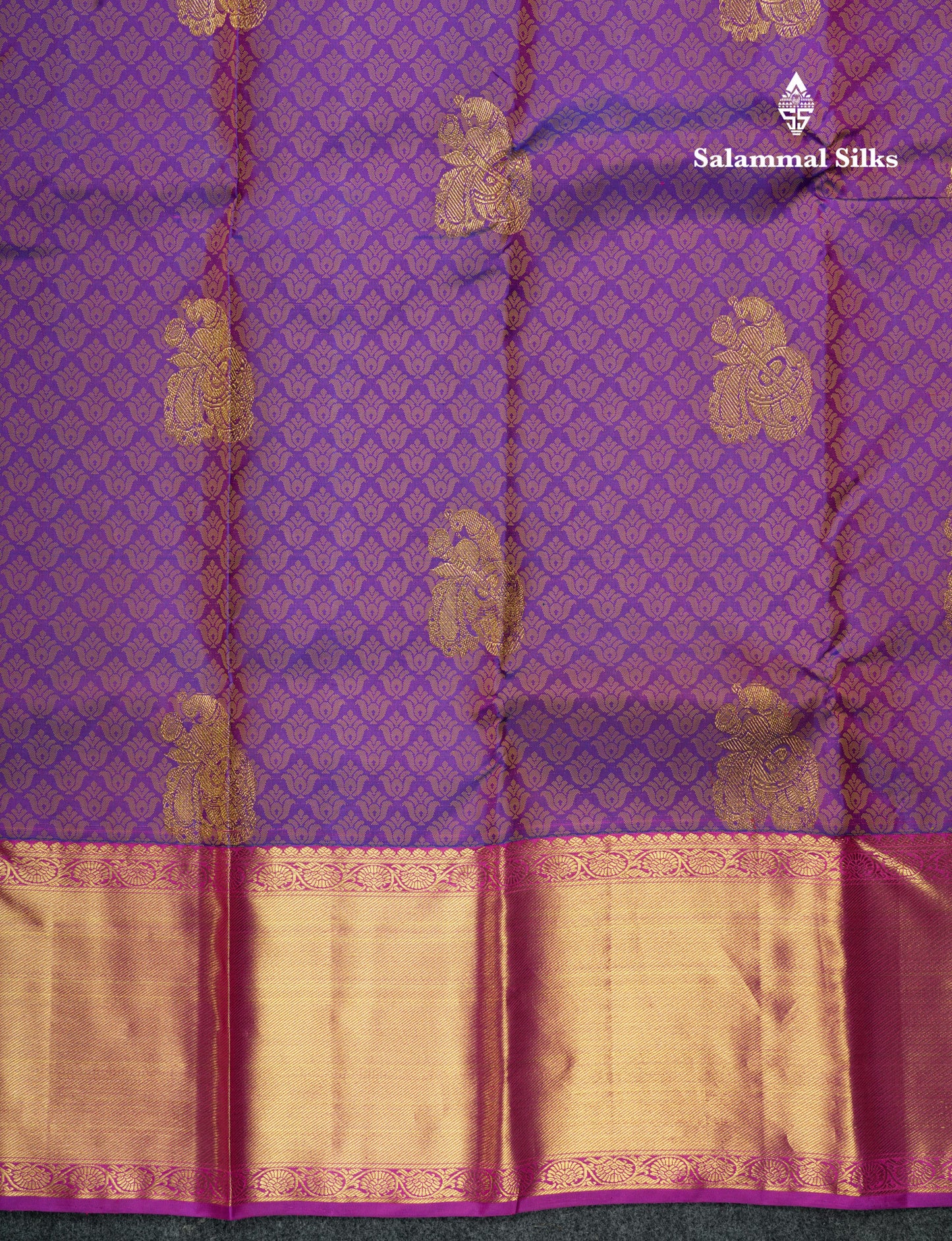 Kanjivaram Violet Pure Silk Jacquard Saree With Pink Blouse