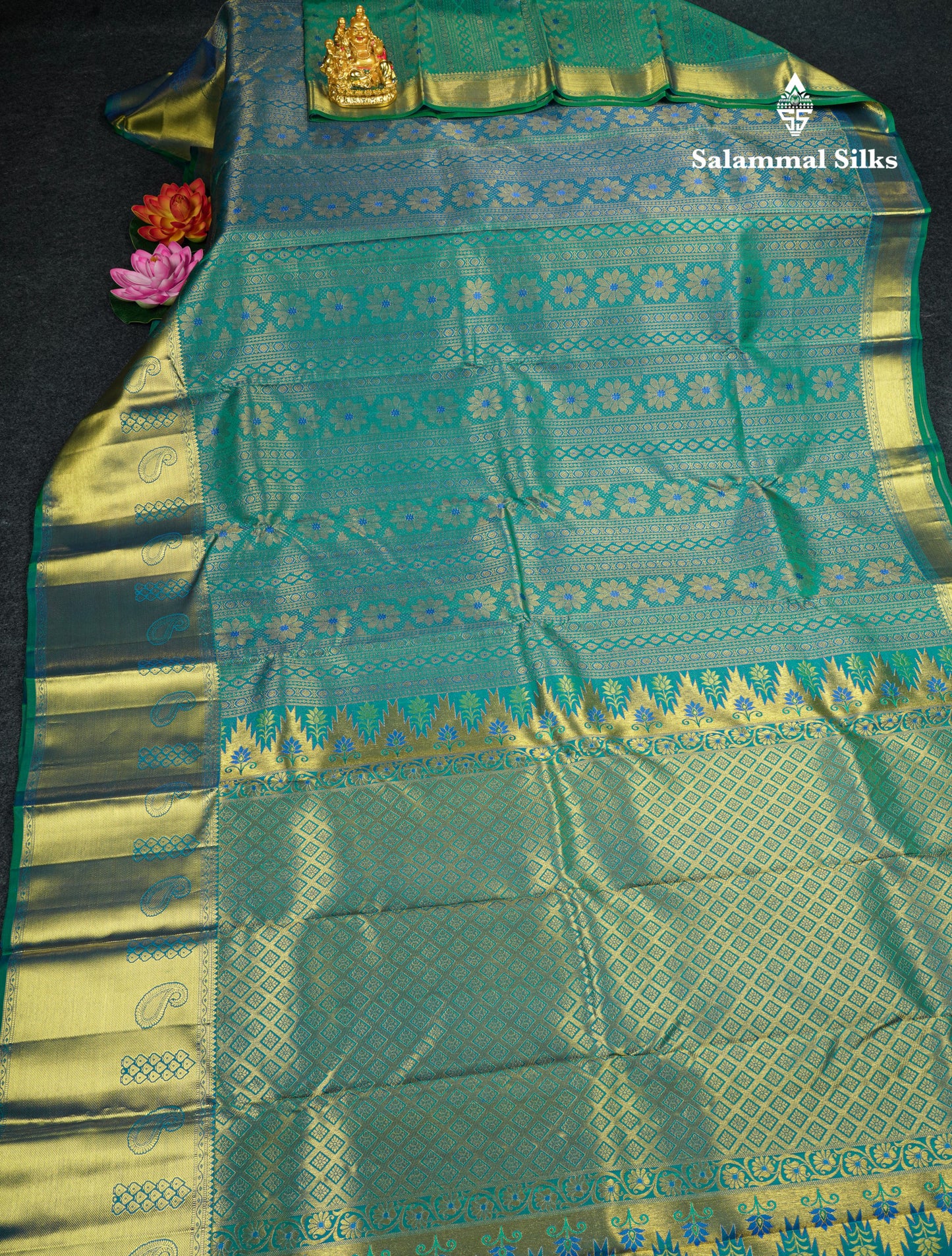 Kanjivaram Beautiful Ramar Blue Pure Silk Saree With Gold Zari Border