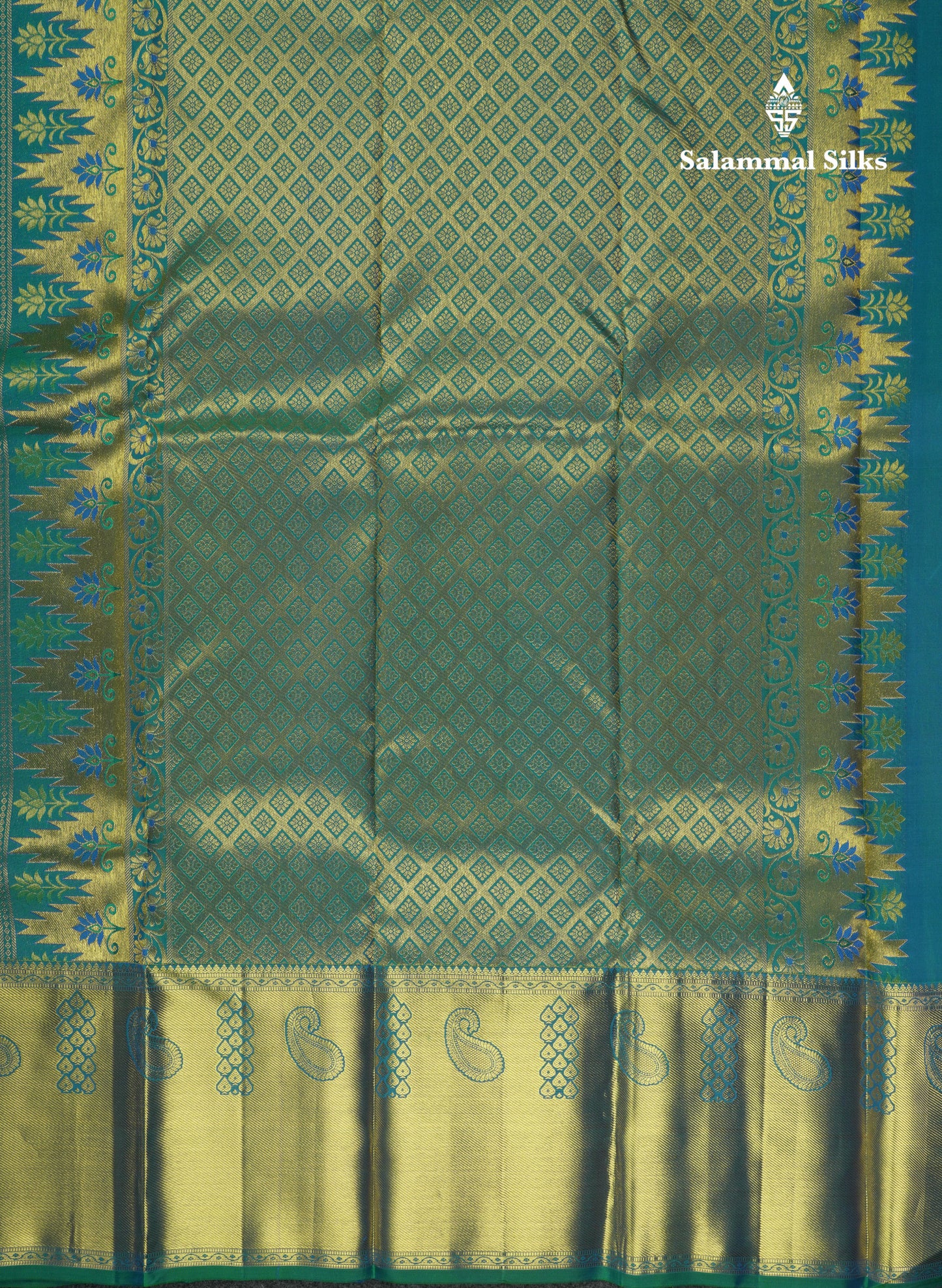 Kanjivaram Beautiful Ramar Blue Pure Silk Saree With Gold Zari Border