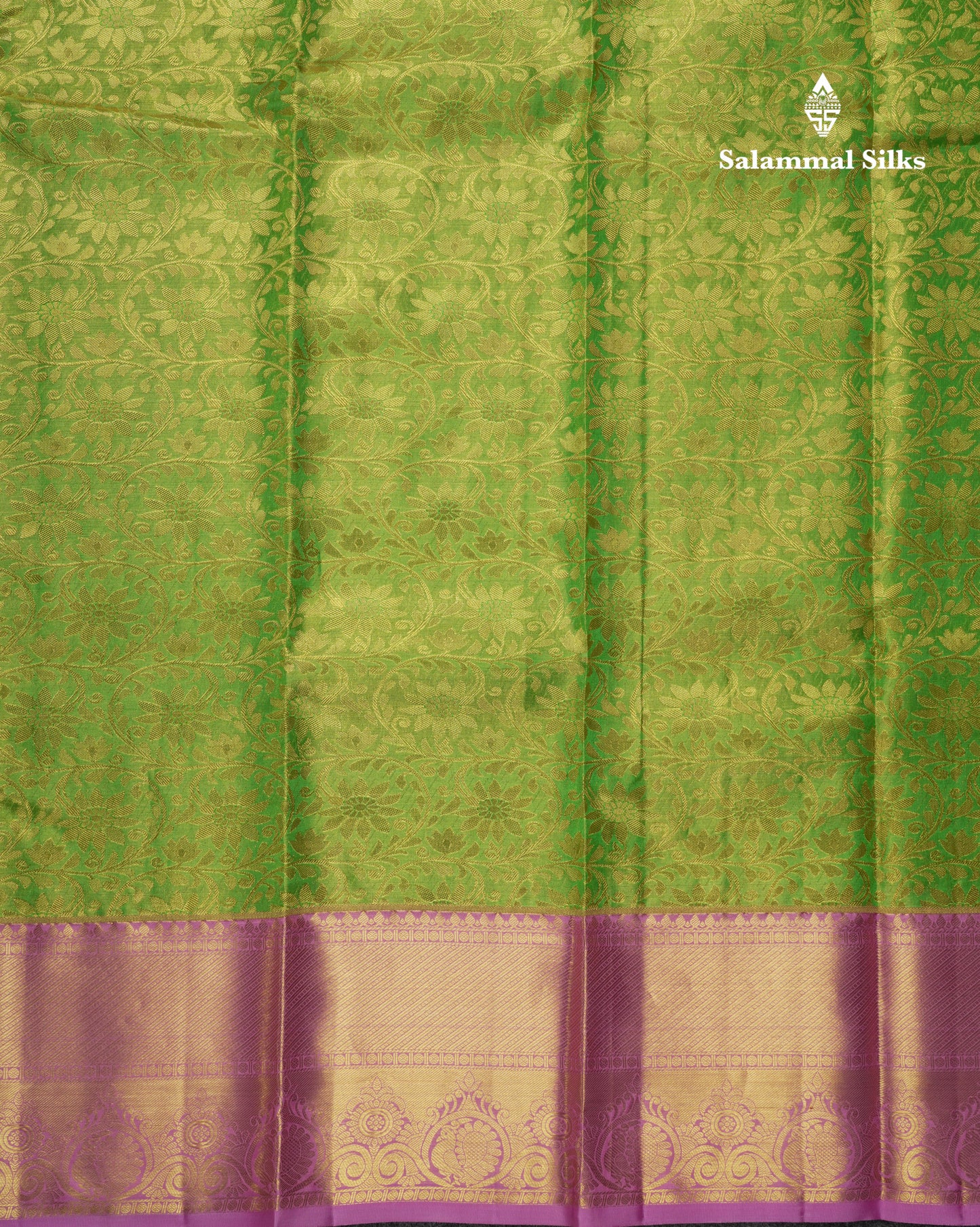Kanjivaram Parrot Green Tissue Pure Silk Saree With Baby Pink Blouse