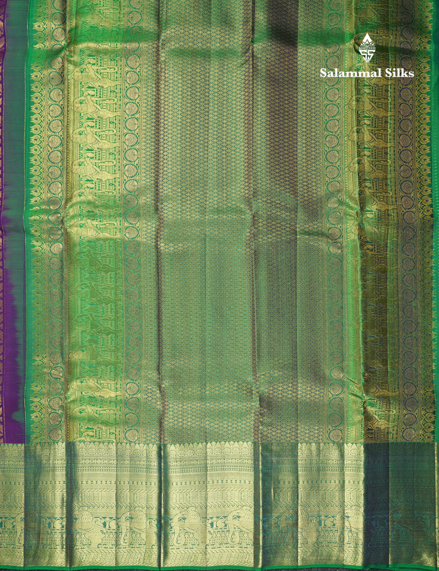 Purple Bridal Korvai Pure Kanjivaram Silk Saree With Contrast Green Border