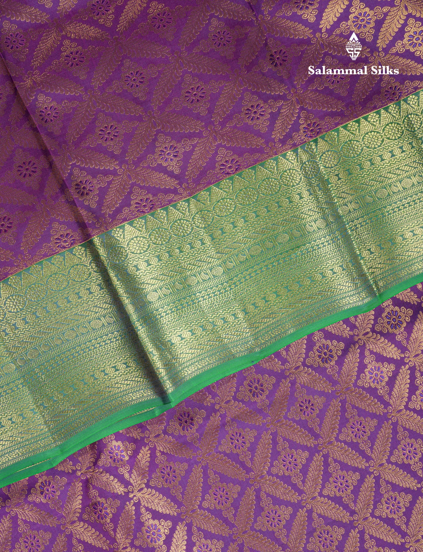 Purple Bridal Korvai Pure Kanjivaram Silk Saree With Contrast Green Border