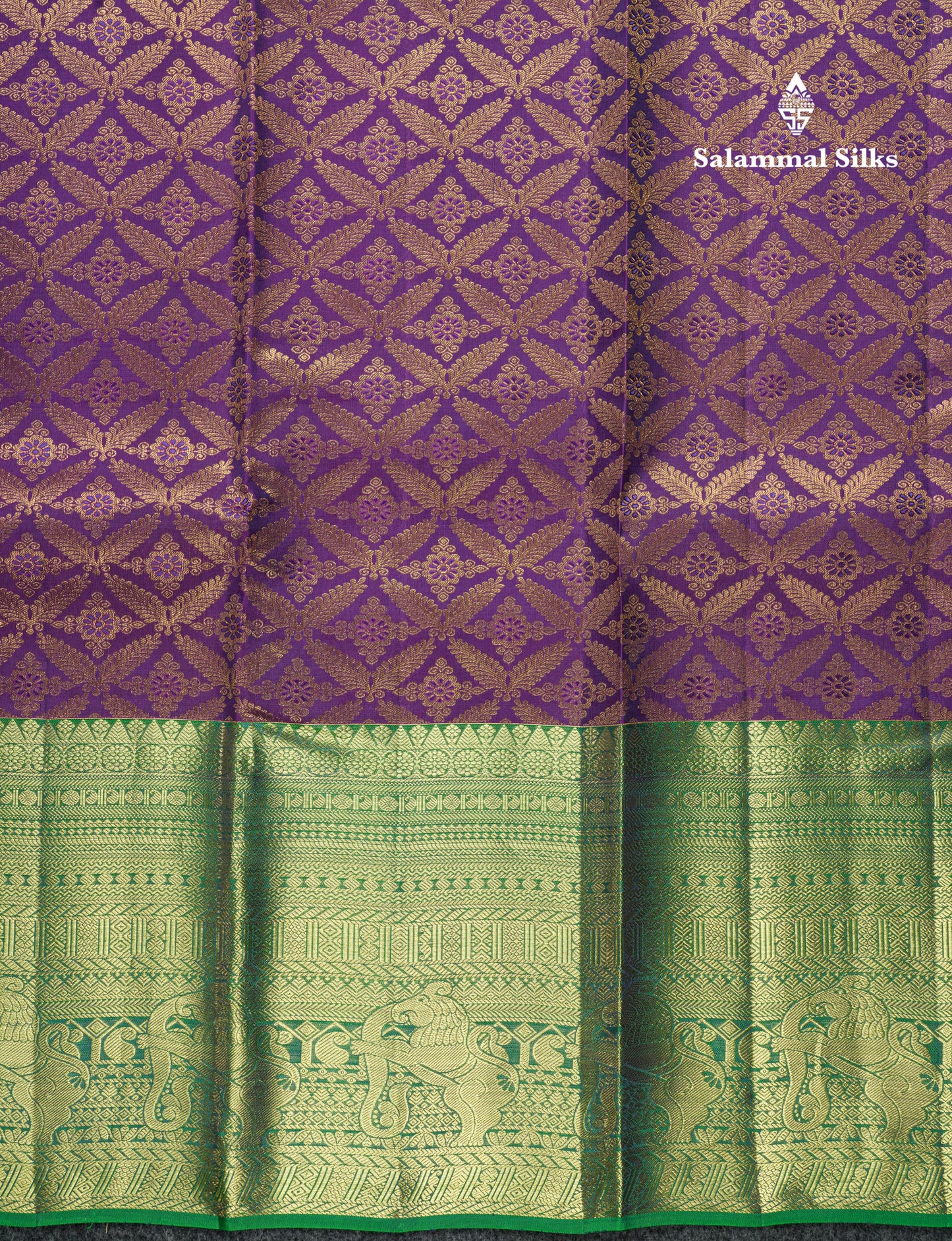 Purple Bridal Korvai Pure Kanjivaram Silk Saree With Contrast Green Border