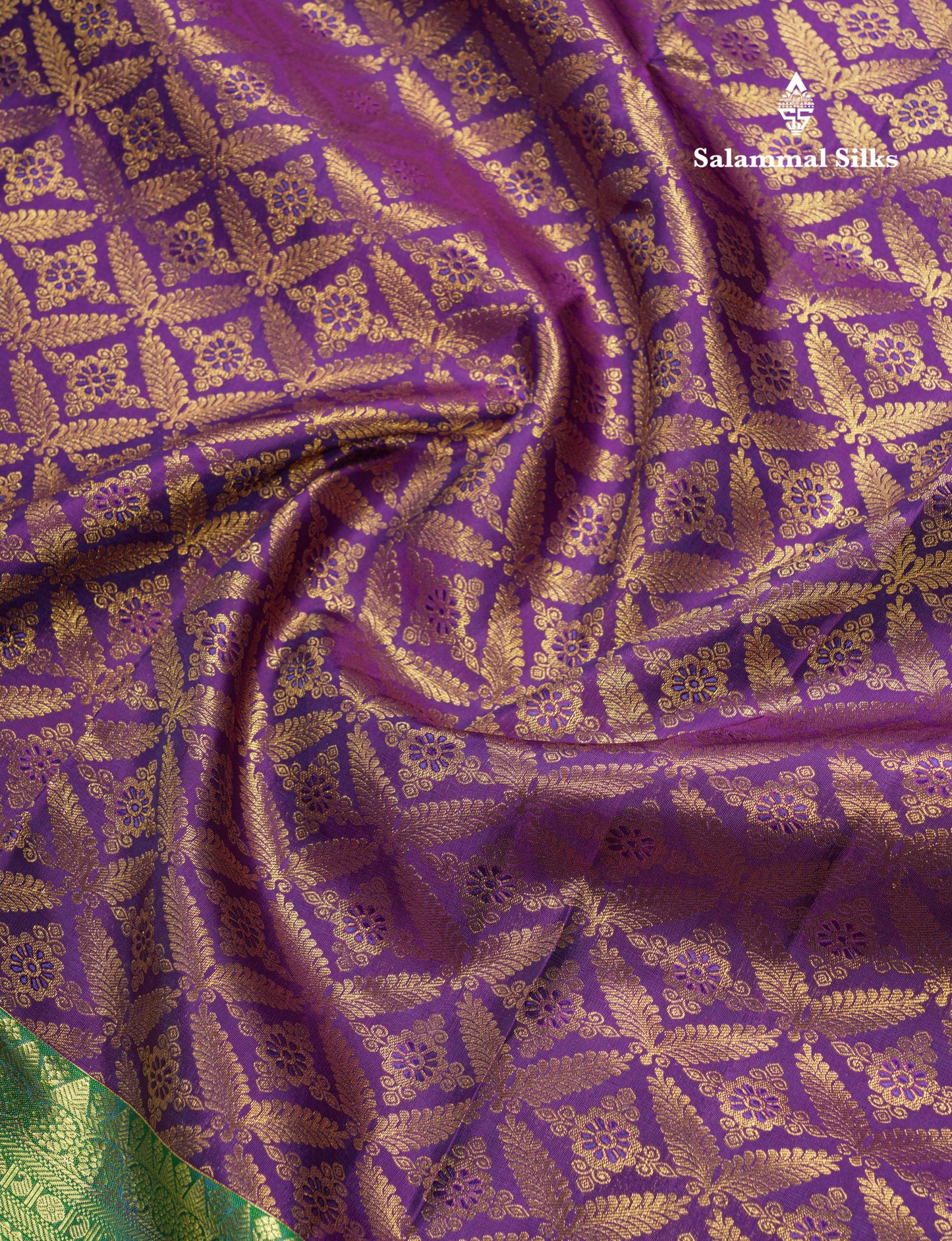 Purple Bridal Korvai Pure Kanjivaram Silk Saree With Contrast Green Border
