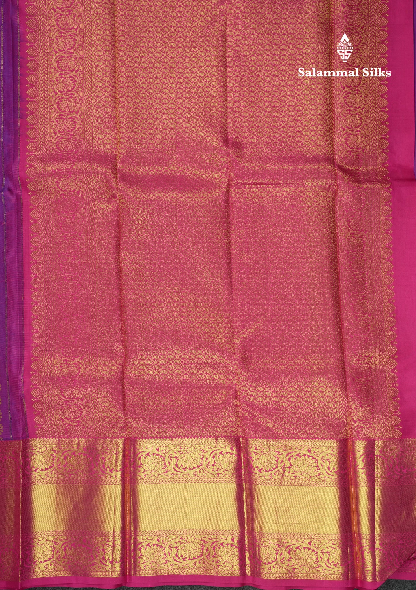 Kanjivaram Violet Pure Silk Jacquard Saree With Pink Blouse