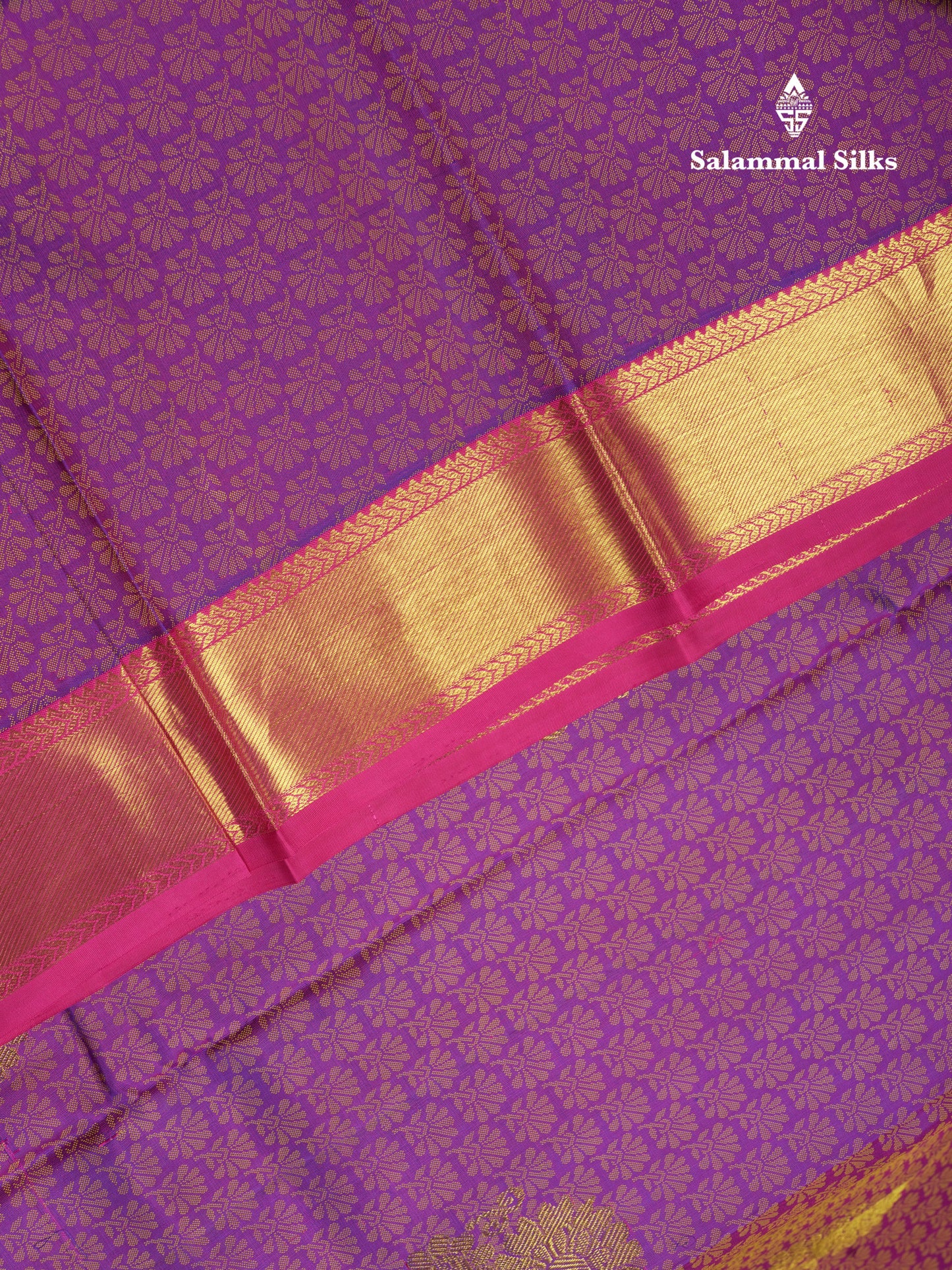 Kanjivaram Violet Pure Silk Jacquard Saree With Pink Blouse