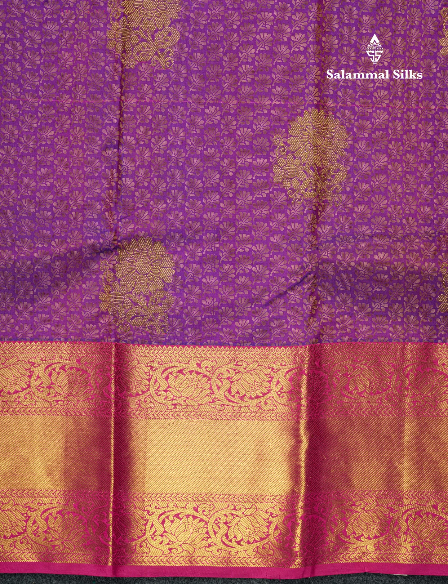Kanjivaram Violet Pure Silk Jacquard Saree With Pink Blouse