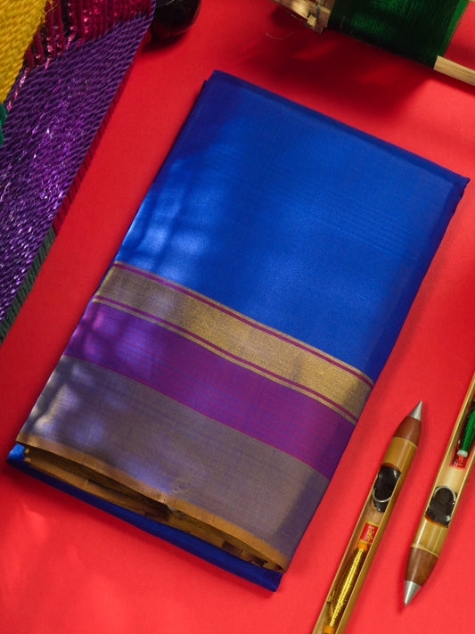 Royal Blue Light Weight Beautiful Pure Silk Saree With Three Layer Border