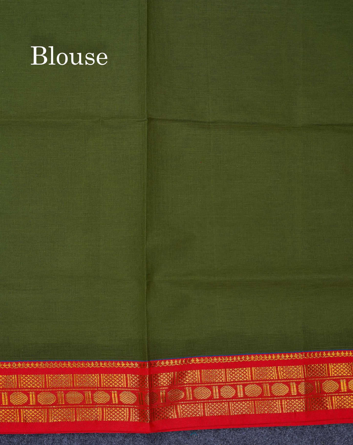 Beautiful Olive Green Plain Pure Cotton Saree With Contrast Chilly Red Traditional Border